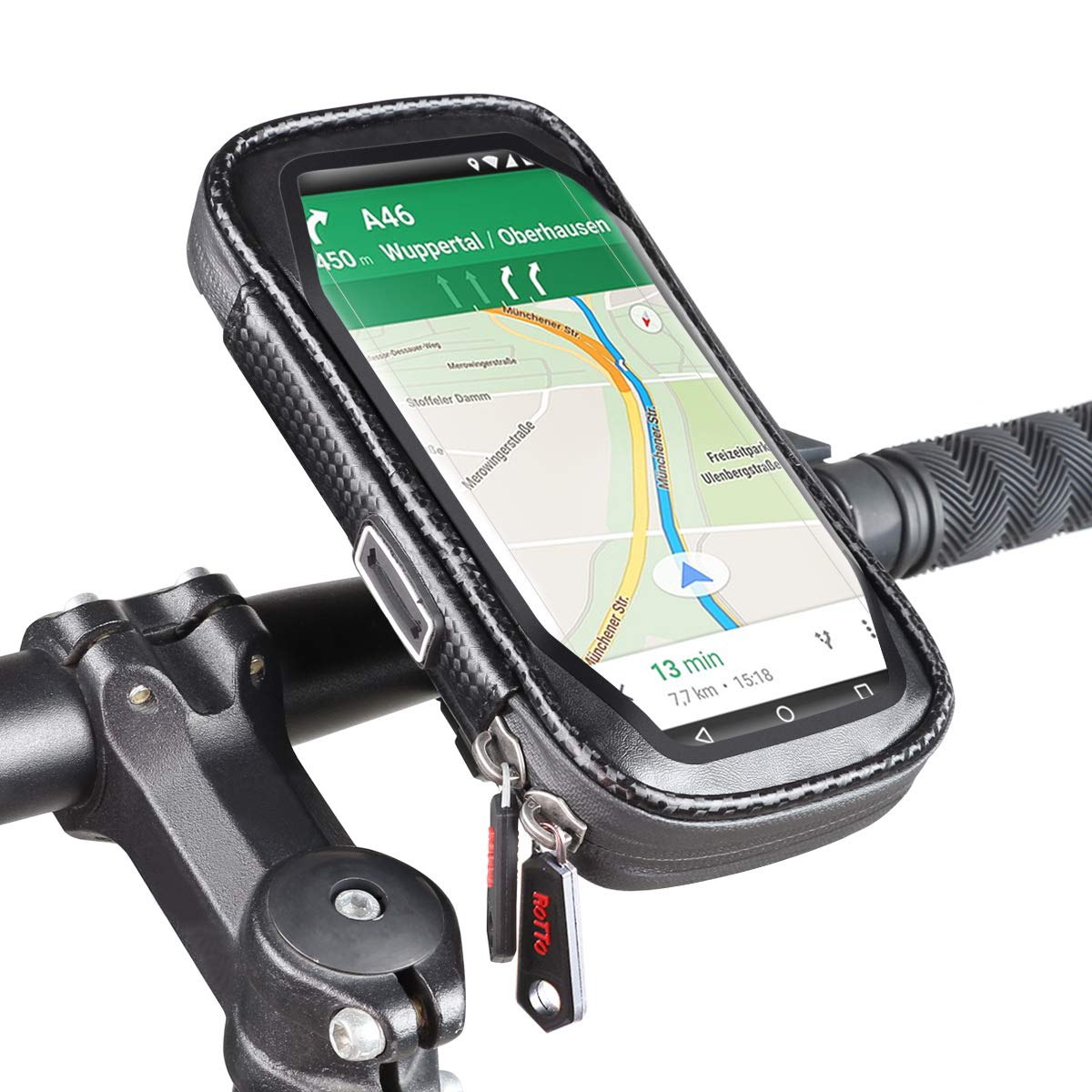 ROTTO Bike Phone Mount - Adjustable 360° Rotating Bicycle Cell Phone Holder, Anti-Shake Waterproof Handlebar Bag for Cycling, Hiking & Outdoor Sports (3 Sizes)