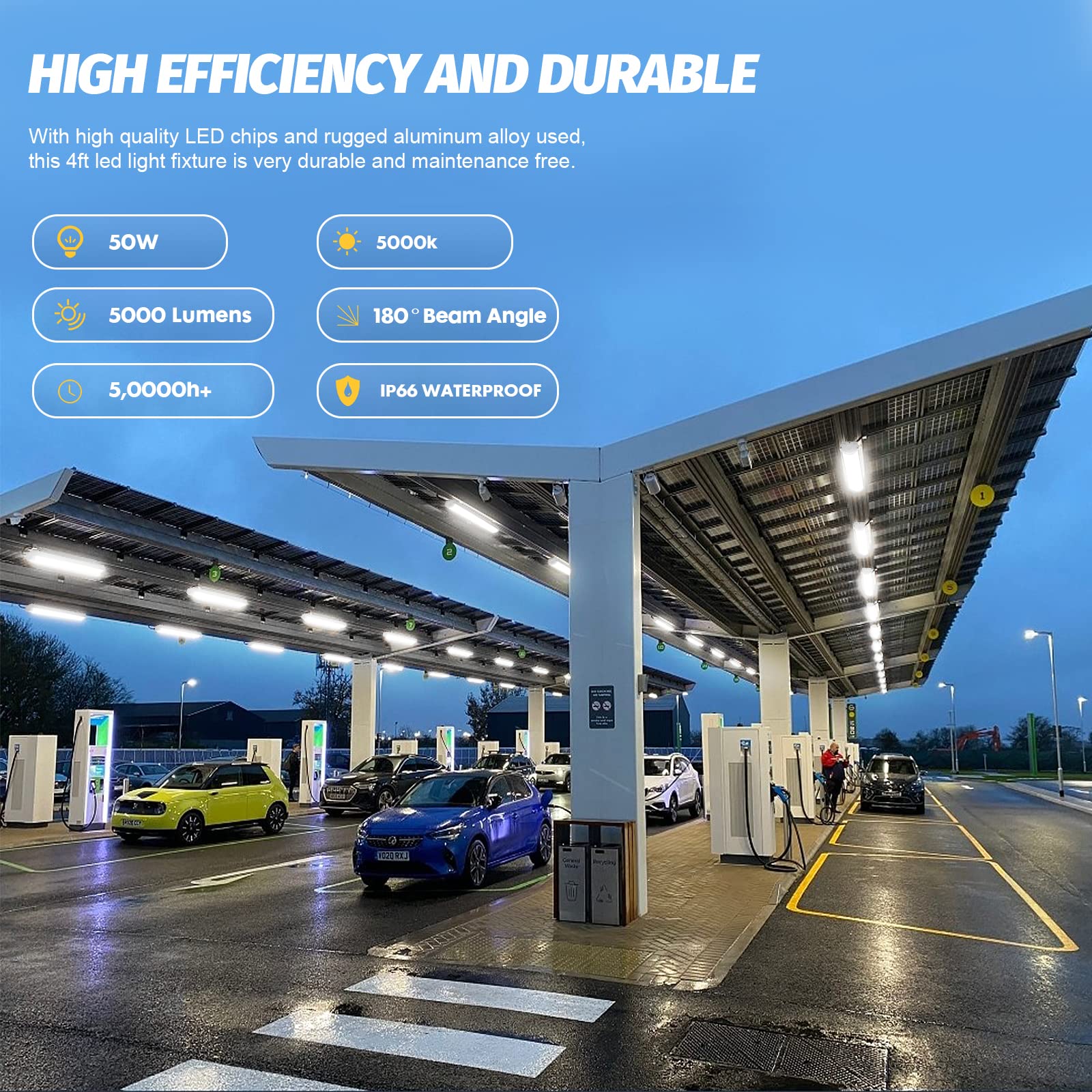 ANTLUX 4FT LED Vapor Tight Light Fixture - 50W 5000LM (120W Equivalent) - IP66 Waterproof Tri-Proof Shop Lights for Outdoor, Garage, Carport, Car Wash & Freezer - Plug-in LED Lighting - 4 Pack - Perfect for Commercial & Industrial Spaces