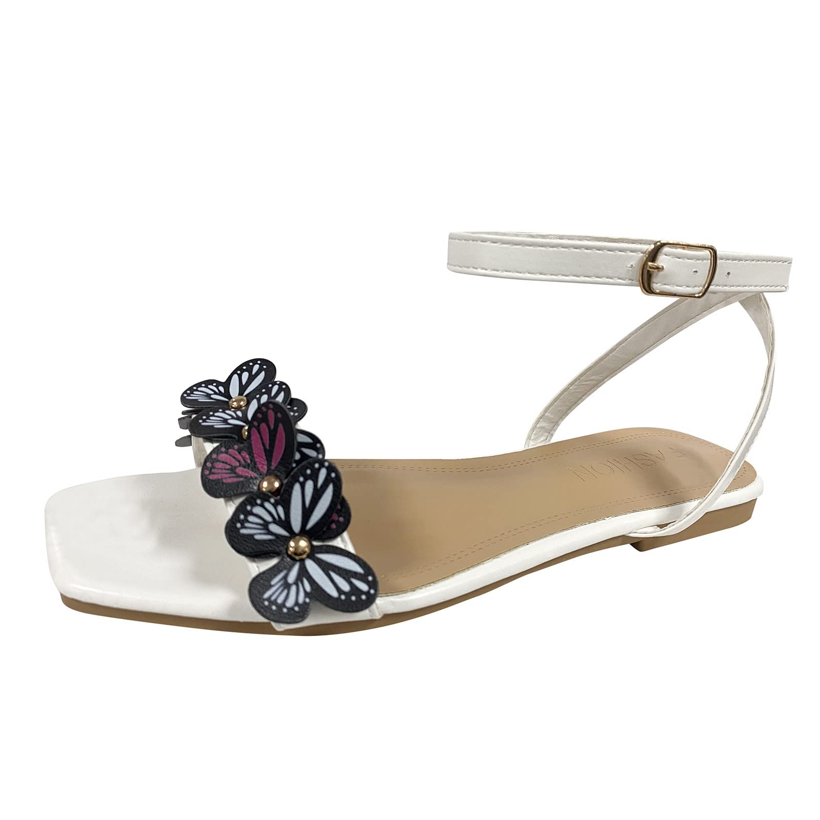 Women's Summer Fashion Butterfly Decorated Open-Toe Roman Buckle Sandals - Comfortable Casual Beach Walking Shoes for Outdoor & Vacation Wear