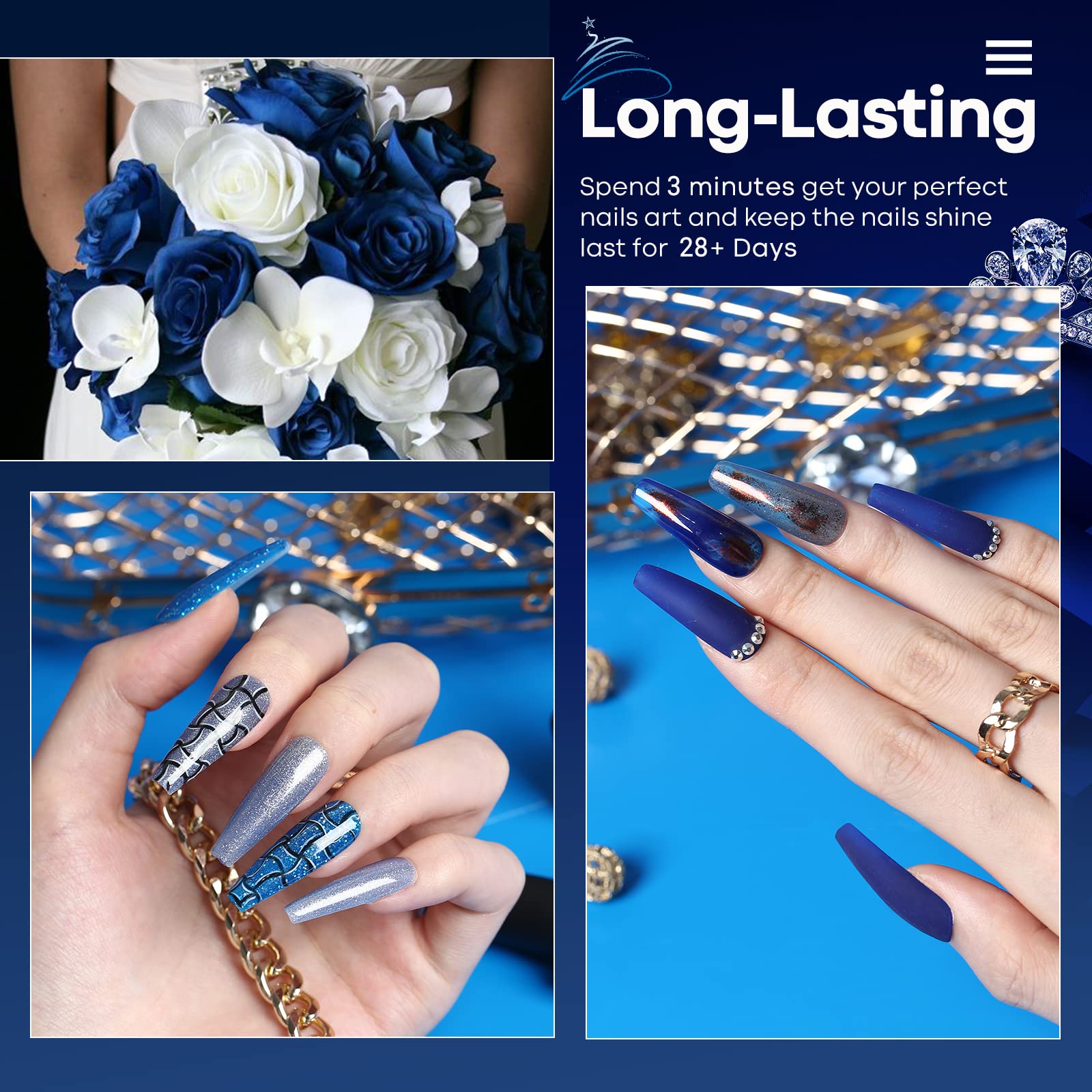 Modelones 6-Piece Blue Gel Nail Polish Set - Dark Blue, Glitter & Color Changing Soak Off Gel Polish Kit for LED/UV Lamp | DIY Manicure, Home Salon & Holiday Gifts for Women & Girls | Perfect for Parties, Weddings & Special Occasions
