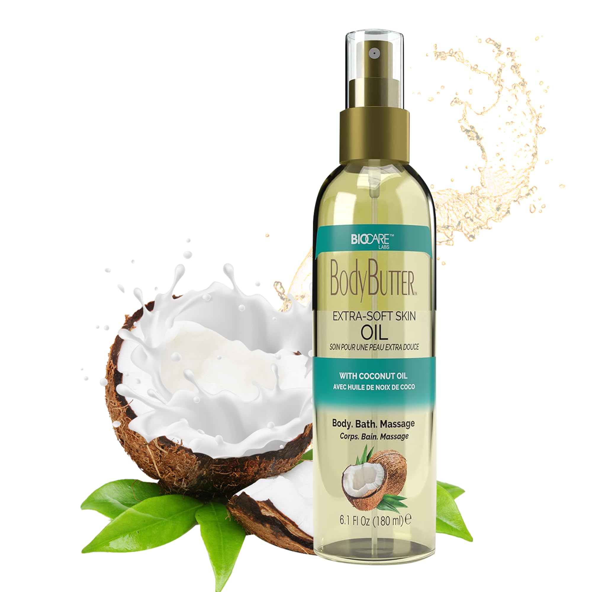Biocare Extra-Soft Skin Body Oil with Coconut Oil - 6 oz | Hydrating & Nourishing Moisturizer for Dry Skin | Perfect for Massage, After Shower & Daily Skincare Routine