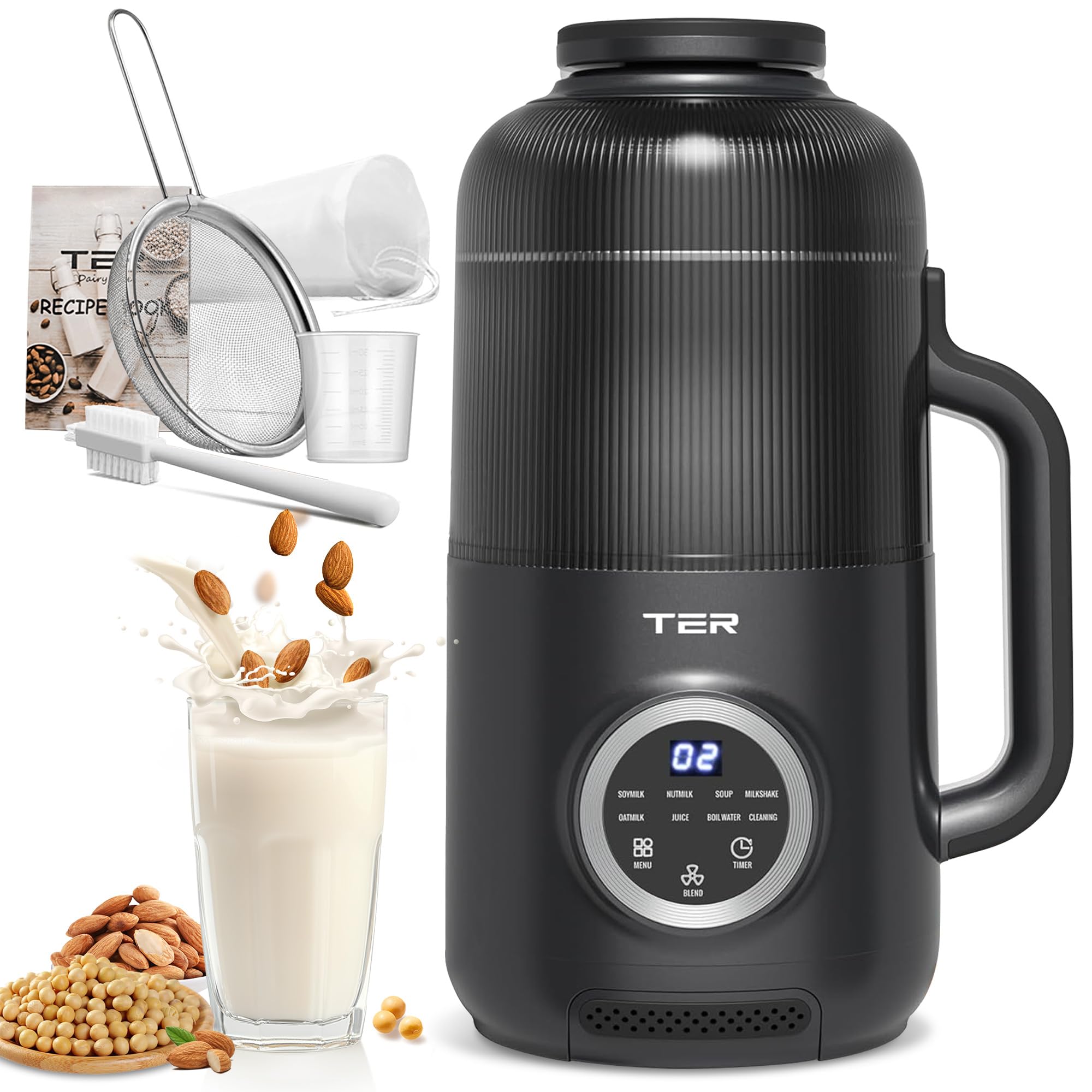 10-in-1 Electric Nut Milk Maker & Blender - 40oz for Homemade Almond, Oat, Soy, Coconut Milk, Juice & Soup - Auto Clean, Delay Start, Boil Water & Keep Warm - Perfect for Vegan, Keto & Healthy Lifestyle (Black) - Kitchen Essential for Smoothies, Baby Food & Meal Prep