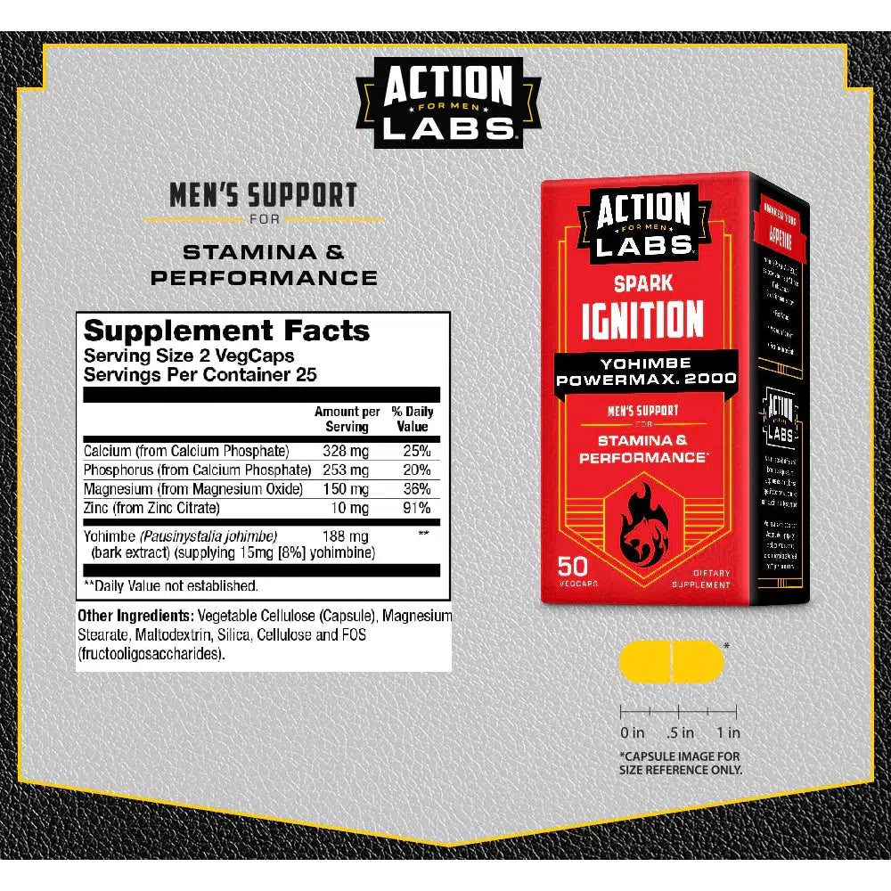 Action Labs For Men Spark Ignition Yohimbe PowerMax 2000 - Premium Male Enhancement Supplement for Energy & Performance - Boost Stamina & Vitality for Workouts & Intimate Moments