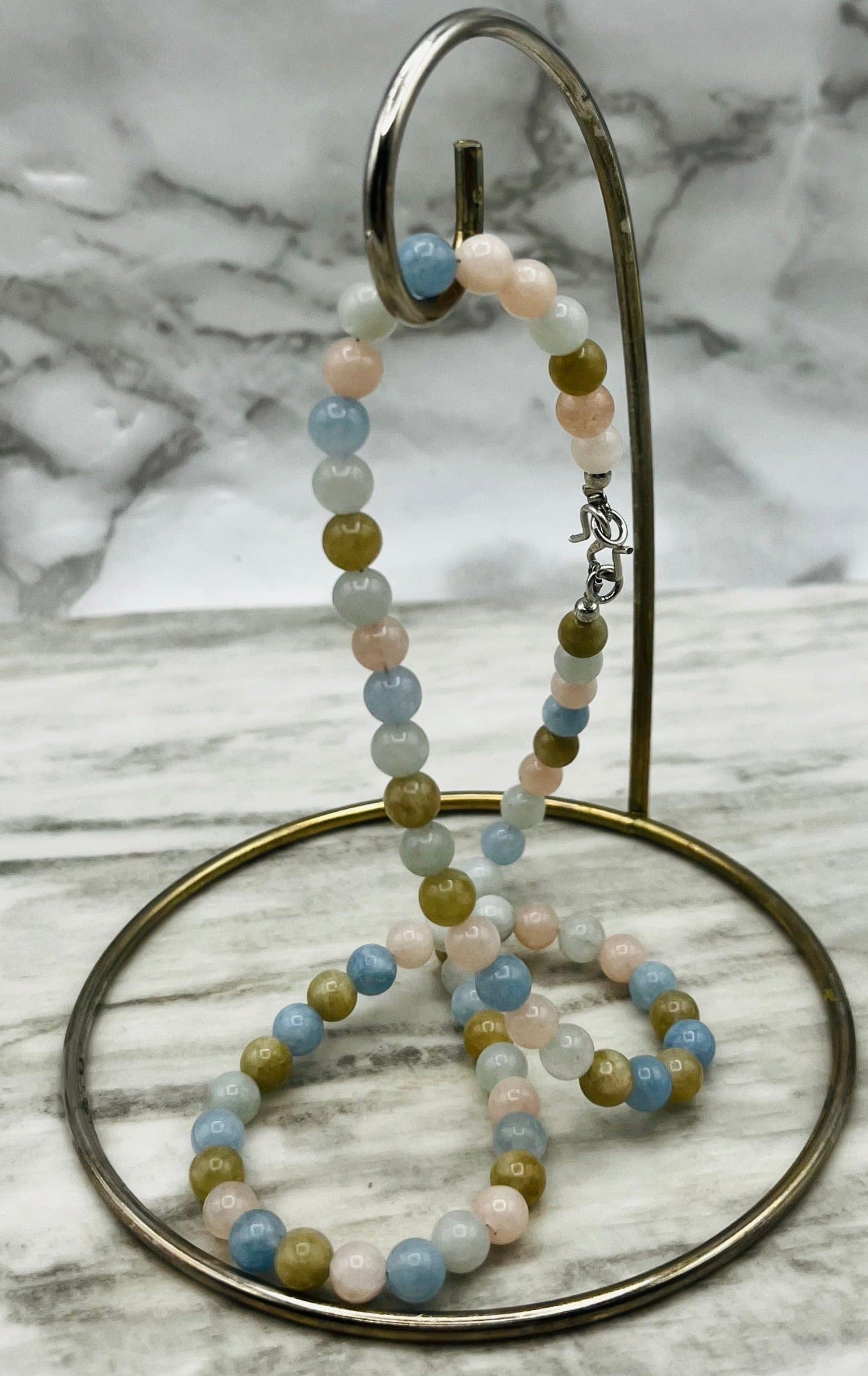 Elegant Aquamarine & Morganite Beaded Necklace - Dainty Gemstone Jewelry for Women | Perfect for Weddings, Parties & Everyday Wear