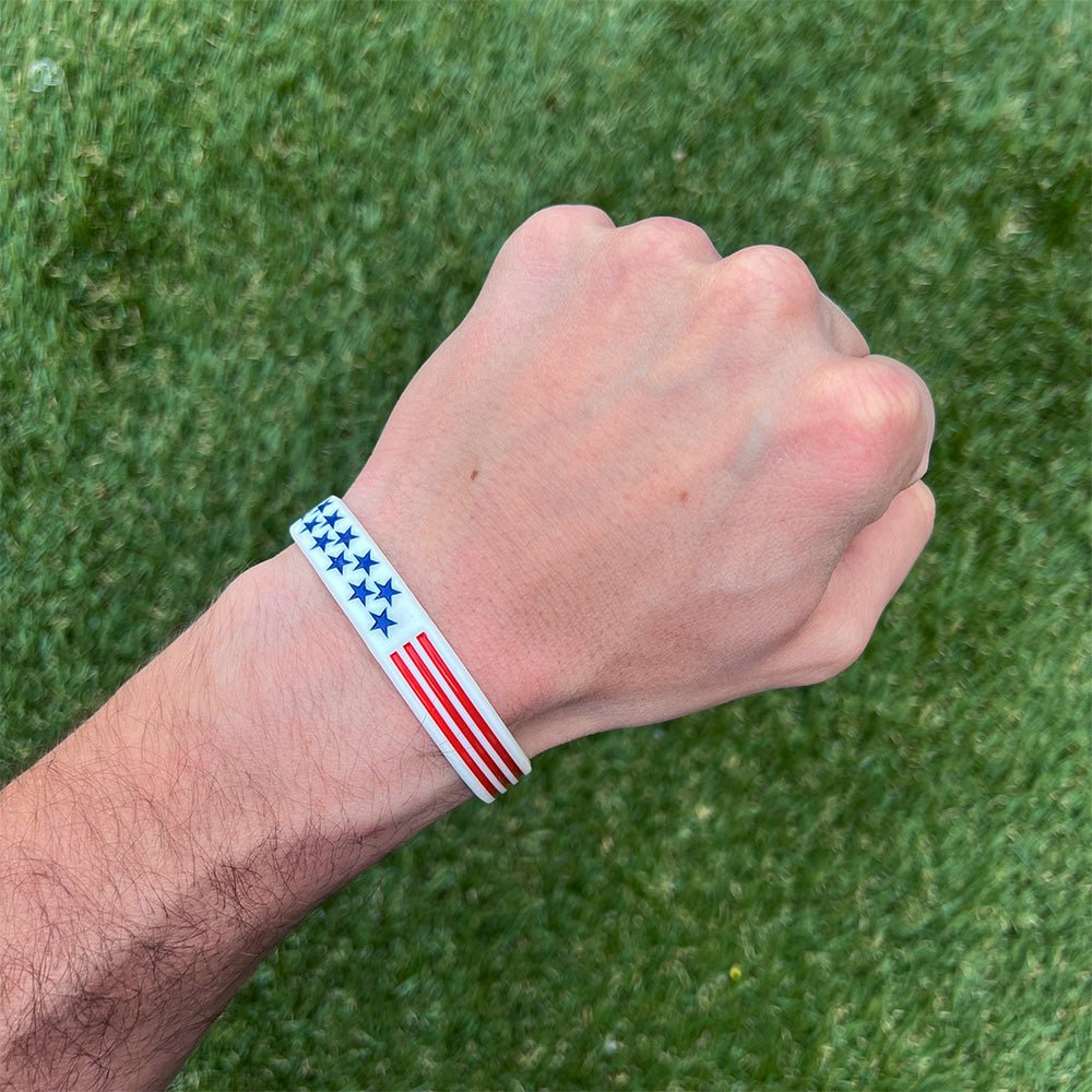 USA Flag Wristbands - Patriotic American Bracelets for Men & Women - Red White Blue Wrist Bands for Sports, Rallies, Concerts & 4th of July Celebrations