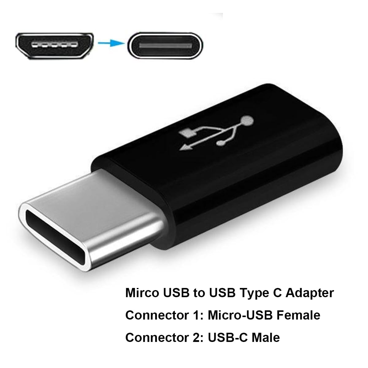 RUITEXUN Micro USB to USB C Adapter - 2 Pack USB Type C Male to Micro USB Female Converter - Fast Charging & Data Sync for Samsung Galaxy, Android Phones, Tablets - Perfect for Travel, Office & Home Use (Black)