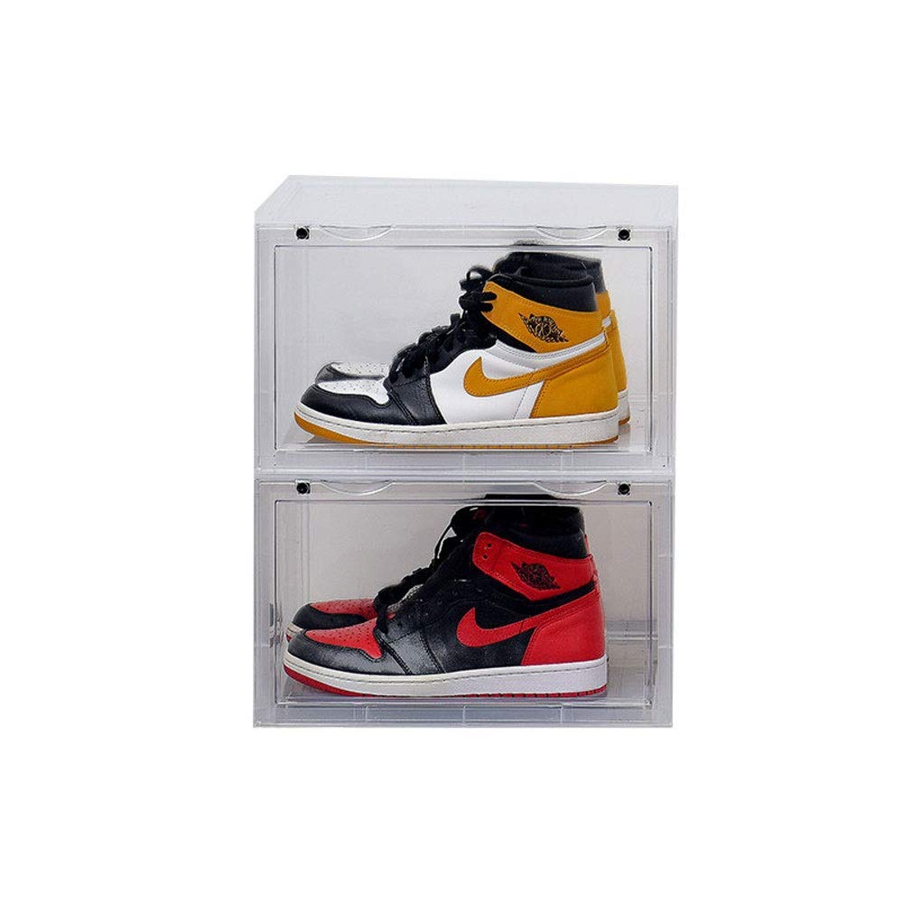 2 Pcs Clear Plastic Shoe Storage Boxes - Stackable Drawer Organizer for Men & Women - Transparent Shoe Holder for Closet, Bedroom & Entryway Organization - Space Saving Shoe Container for Sneakers, Heels & Boots