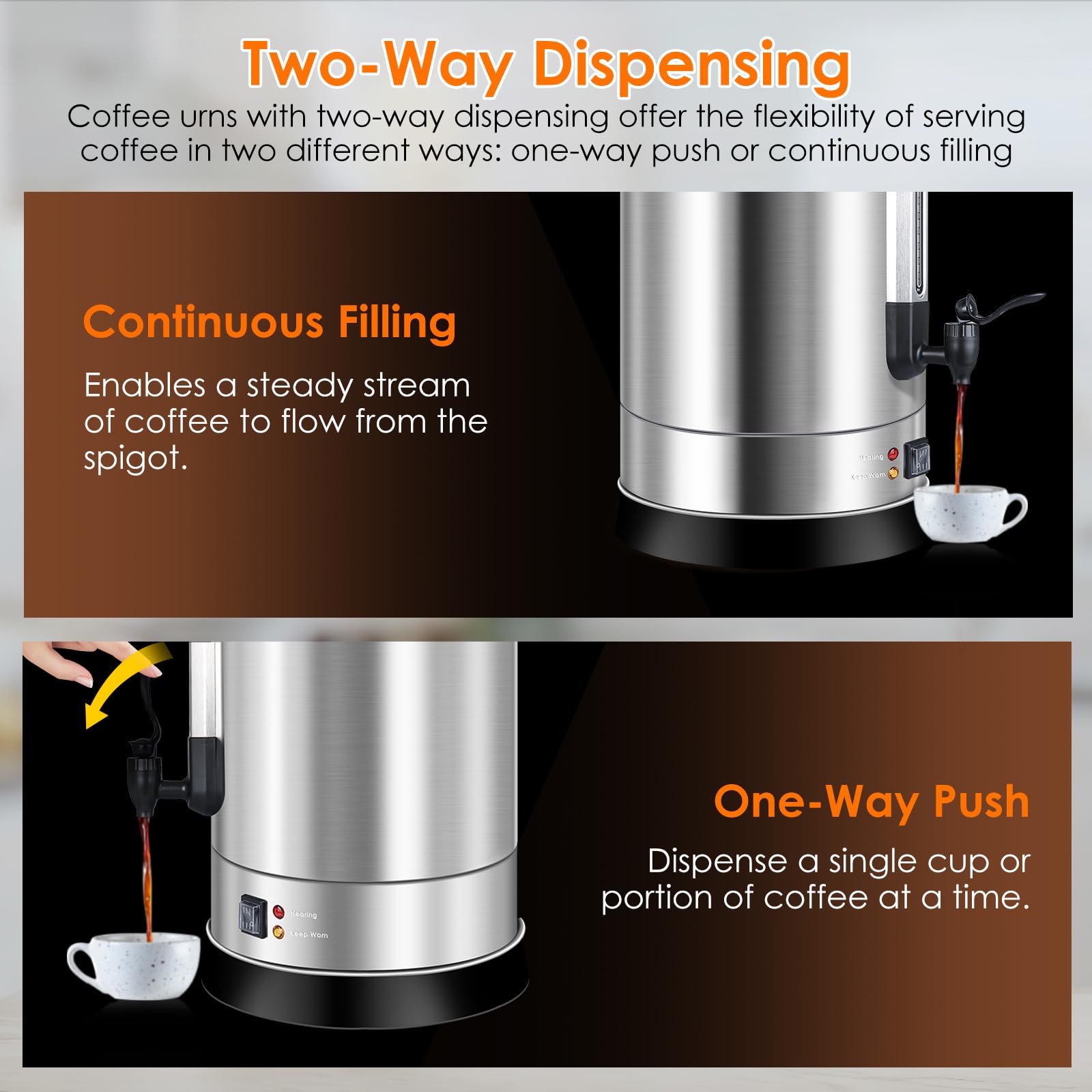 17L Commercial Coffee Urn - Stainless Steel Electric Coffee Dispenser with Internal Stage, Double Wall Insulation for Quick Brew (113 Cups) - Perfect for Offices, Catering, Events & Large Gatherings