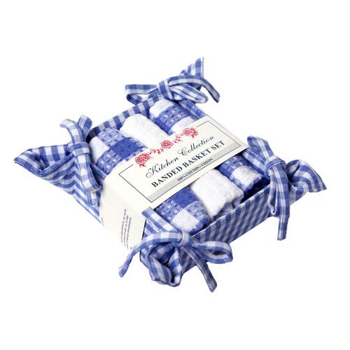 Toro Blue Check Bread Basket Set - 3-Piece Woven Storage Baskets for Bread, Fruits & Kitchen Organization | Perfect for Home, Bakery & Farmhouse Decor
