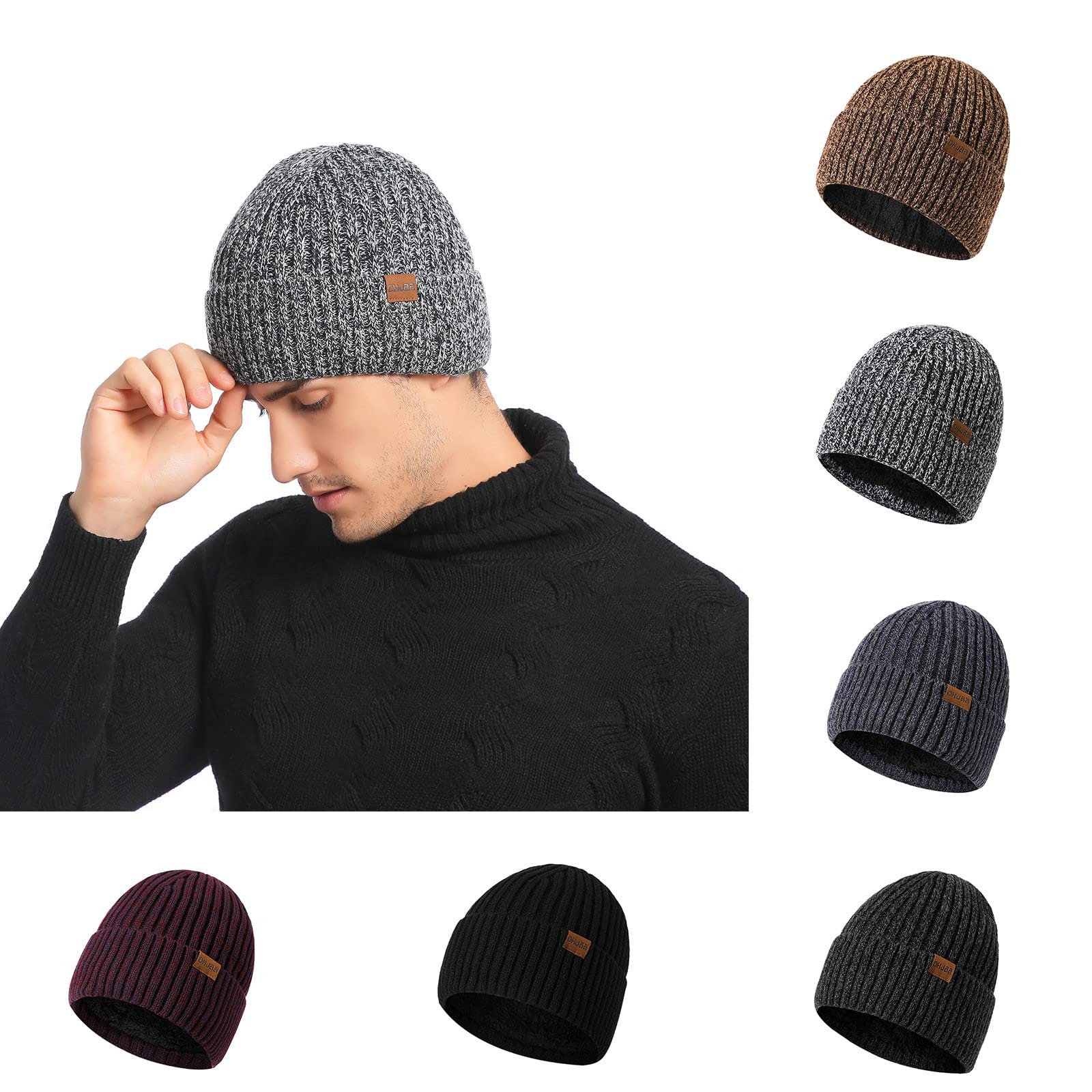 Thermal Winter Beanie Hats for Men - Soft Knitted Fleece Lined Cold Weather Running Hats - Perfect for Outdoor Sports, Jogging, Skiing and Daily Winter Wear