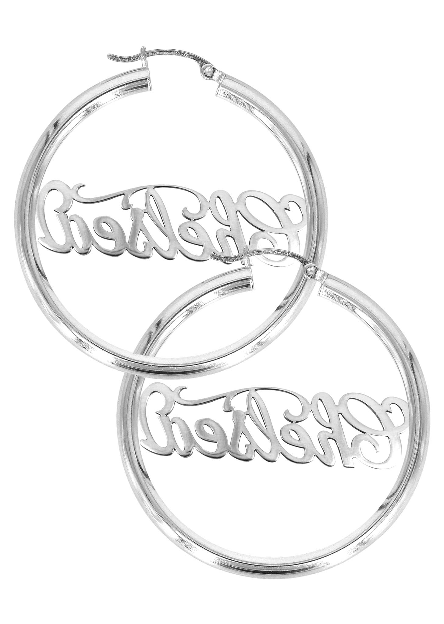 14K White Gold Name Plate Hoop Earrings for Women - Personalized Custom Name Jewelry - Perfect for Gifts, Anniversaries & Everyday Wear