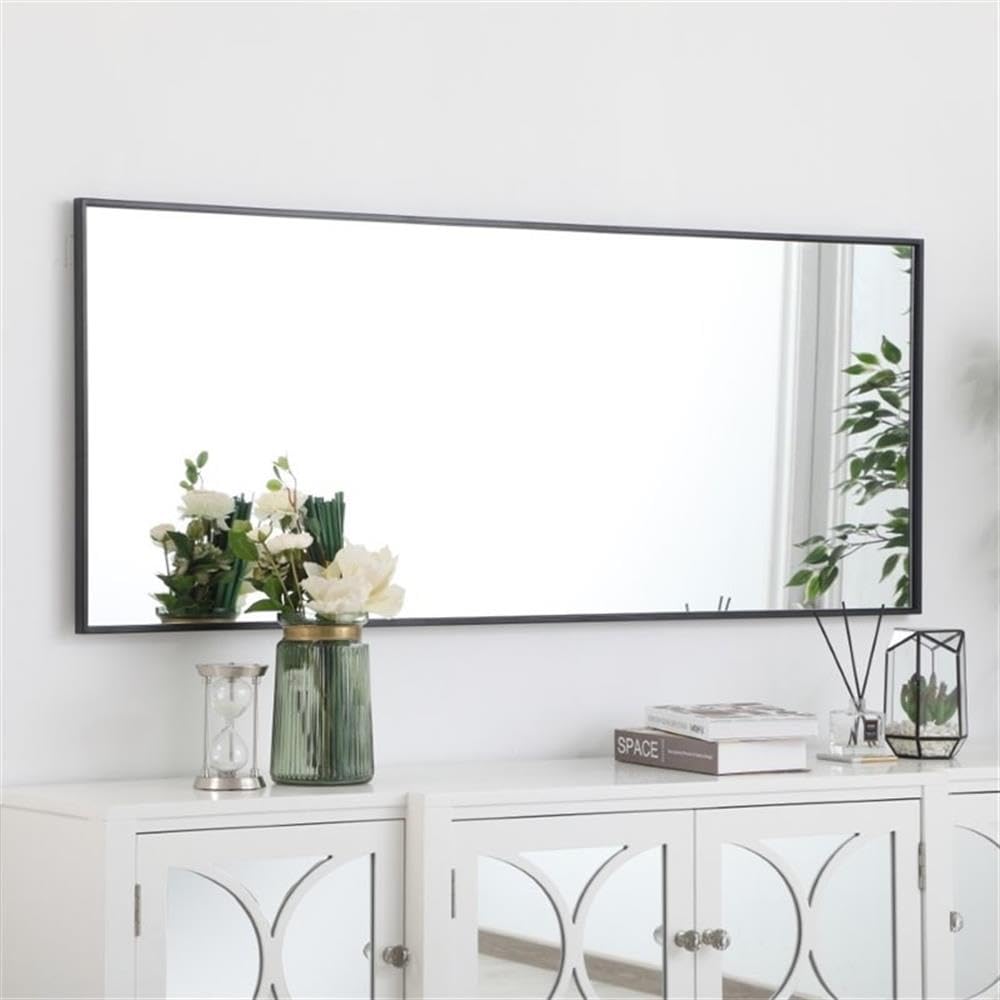 60x24 Inch Black Contemporary Metal Frame Mirror - Elegant Wall Decor for Living Room, Bedroom & Entryway - Large Modern Mirror for Home & Office