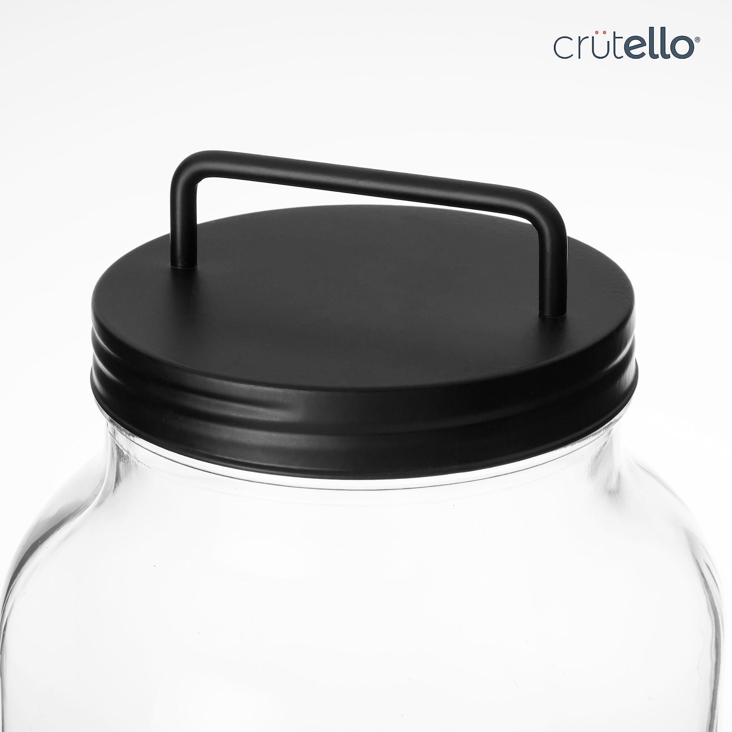 Crutello Large 1-Gallon Glass Canisters Set - 2 Pack with Black Stainless Steel Airtight Lids & Labels - Perfect for Cookie Storage, Laundry Room Organization, Pantry Food Containers & Kitchen Canisters - Ideal for Baking, Meal Prep & Home Decor