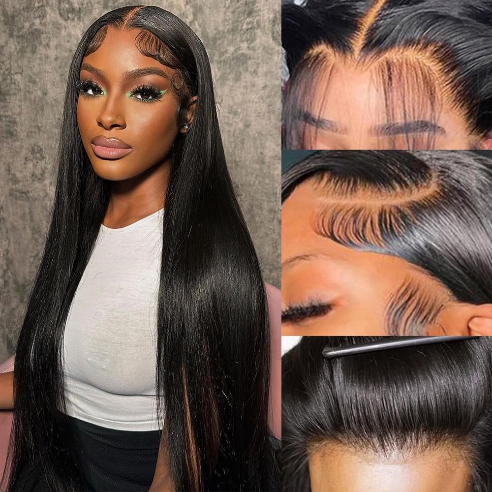 4x4 Lace Front Wigs Human Hair for Women - 180% Density Glueless Straight Closure Wigs (28 Inch, Pre-Plucked) - Perfect for Daily Wear, Cosplay & Special Occasions