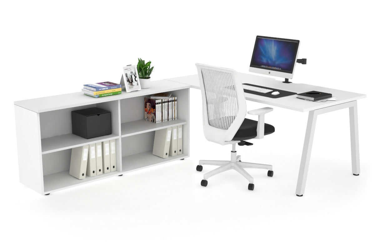 Quadro A Executive White Frame Office Chair [1600L x 800W with Cable Scallop] - Premium Ergonomic Seating for Home Office & Conference Rooms