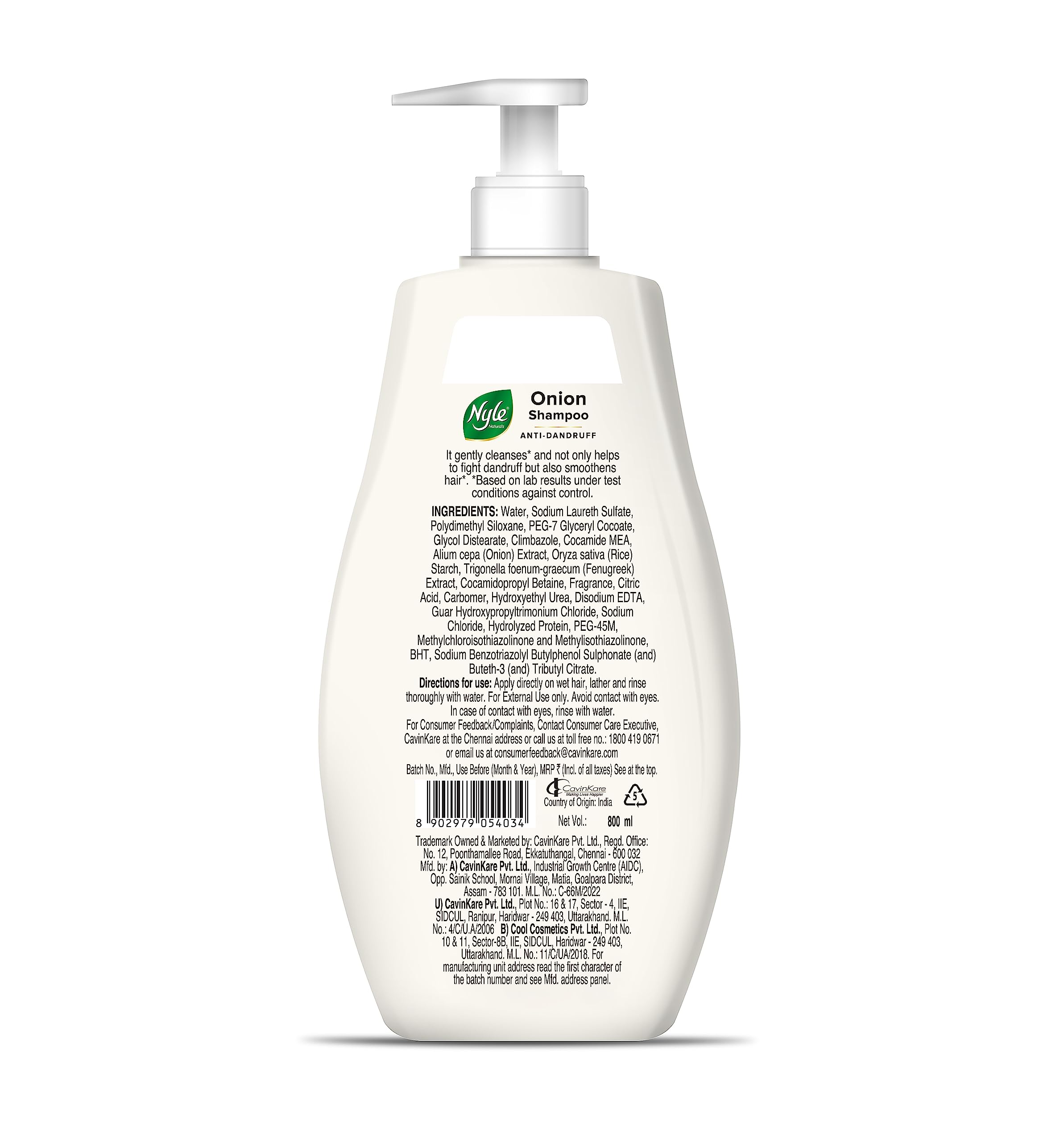 Nyle Naturals Onion Anti-Dandruff Shampoo with Fenugreek - Gentle, pH Balanced & Paraben Free for Men & Women (800ml) - Soothes Scalp & Reduces Flakes for Healthy Hair