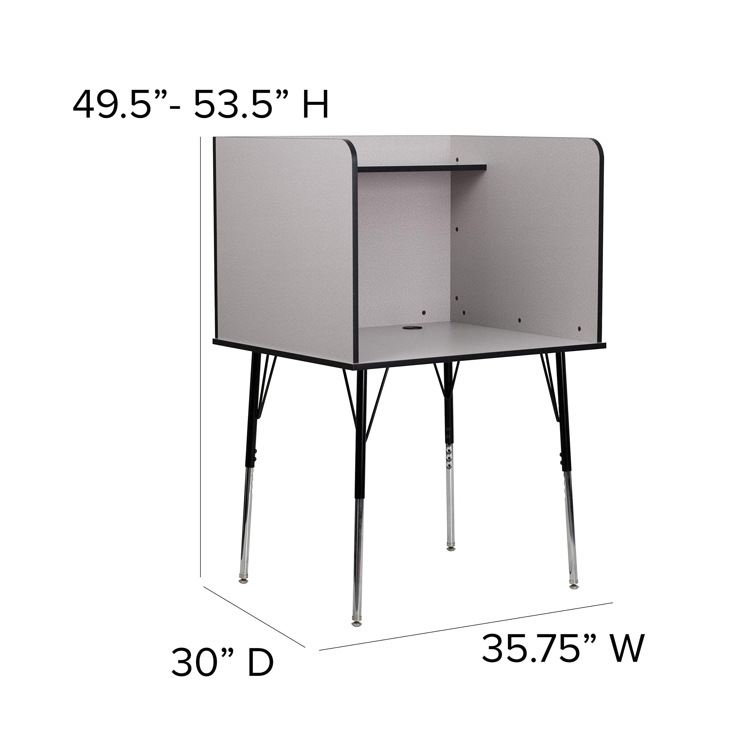 EMMA + OLIVER Adjustable Height Study Carrel Desk - Nebula Grey Finish for Home Office, Library & Quiet Workspace