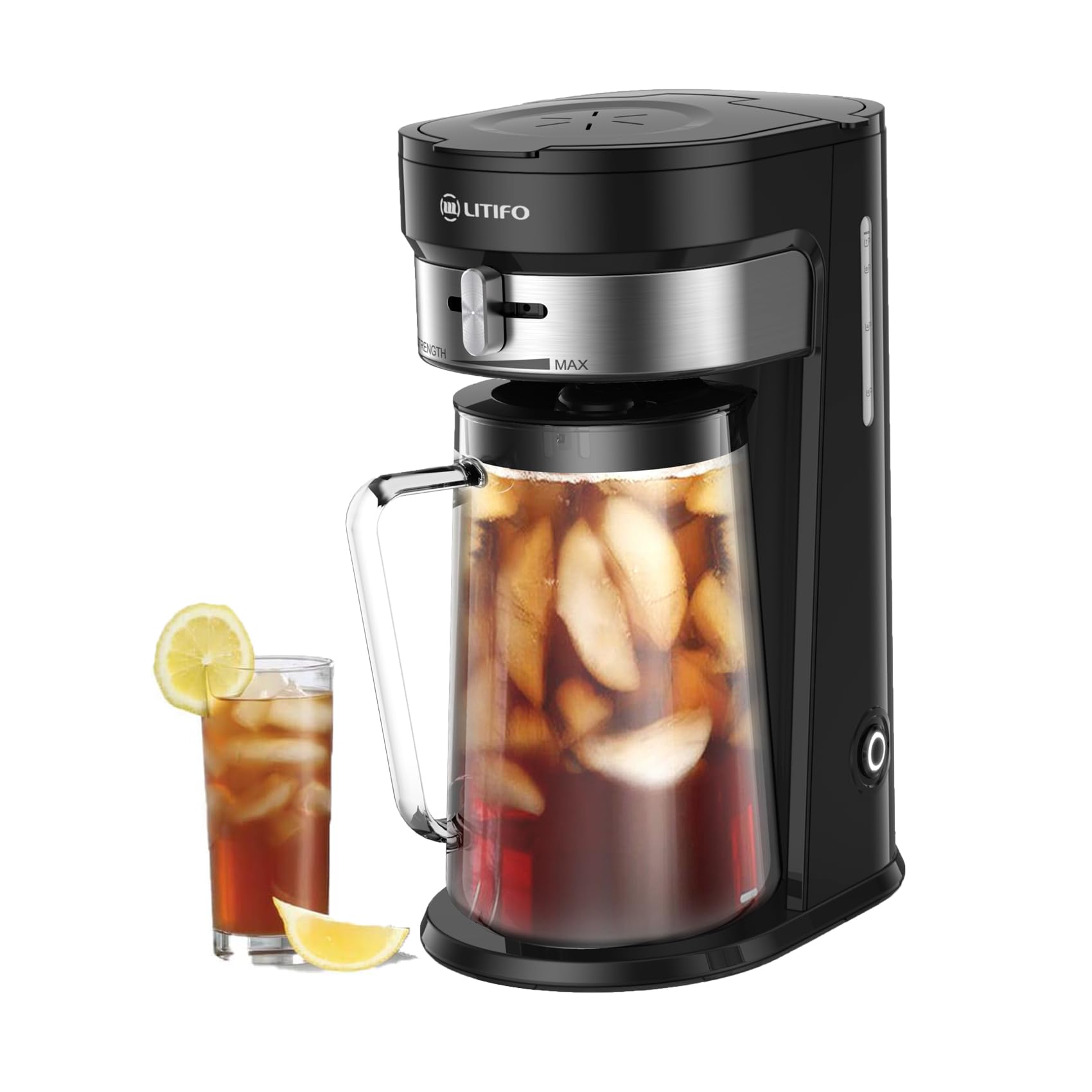 LITIFO 2.5-Quart Stainless Steel Iced Tea & Coffee Maker with Adjustable Strength Selector - Perfect for Home, Office & Outdoor Use (Black 2.0)