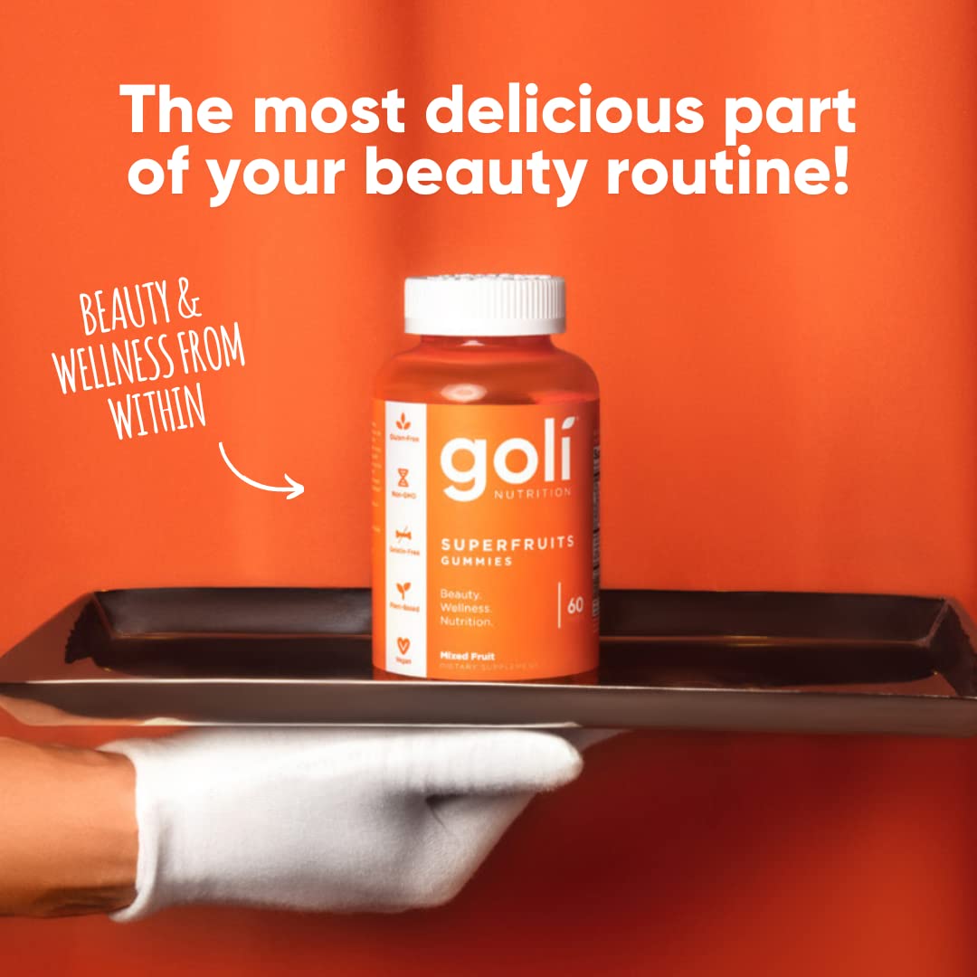Goli SuperFruits Beauty Gummy Vitamins - 60 Count | Vegan Collagen Booster with Mixed Fruit Flavor | Plant-Based, Non-GMO, Gluten & Gelatin Free Supplement for Skin & Hair Care | Perfect for Daily Beauty Routine & On-the-Go Nutrition