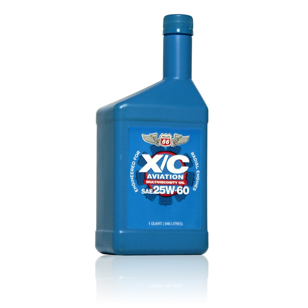 Phillips 66 X/C Aviation Oil 25W-60 Engine Oil - 12 Quart Case (1 qt. Bottles) - Premium Aircraft Engine Lubricant for High-Performance Aviation Use