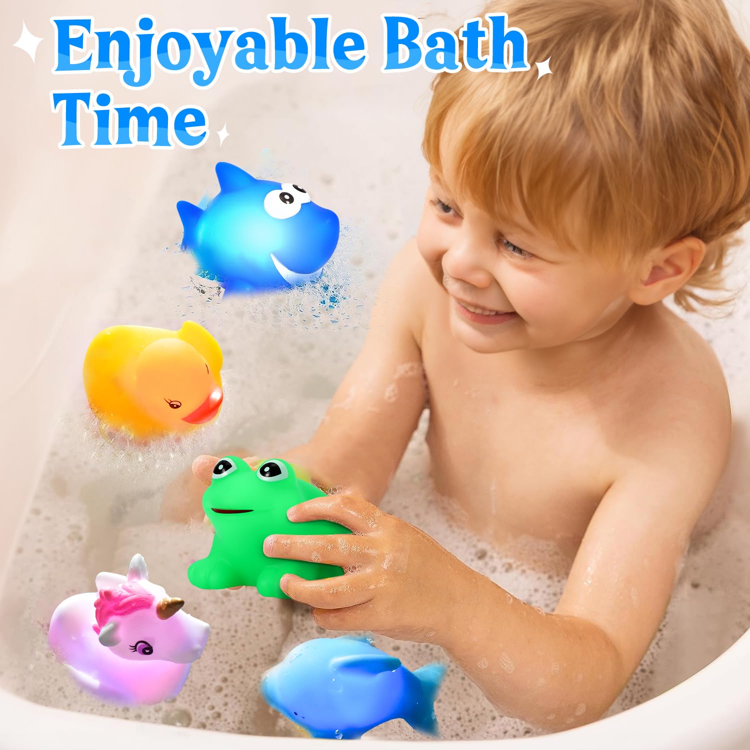 Glowing Unicorn Bath Toys for Kids - Light Up Bathtub Toys for Toddlers Boys & Girls Ages 3-8, No Hole Safe Bath Time Fun - Perfect for Sensory Play, Baby Shower Gifts & Relaxing Nighttime Baths