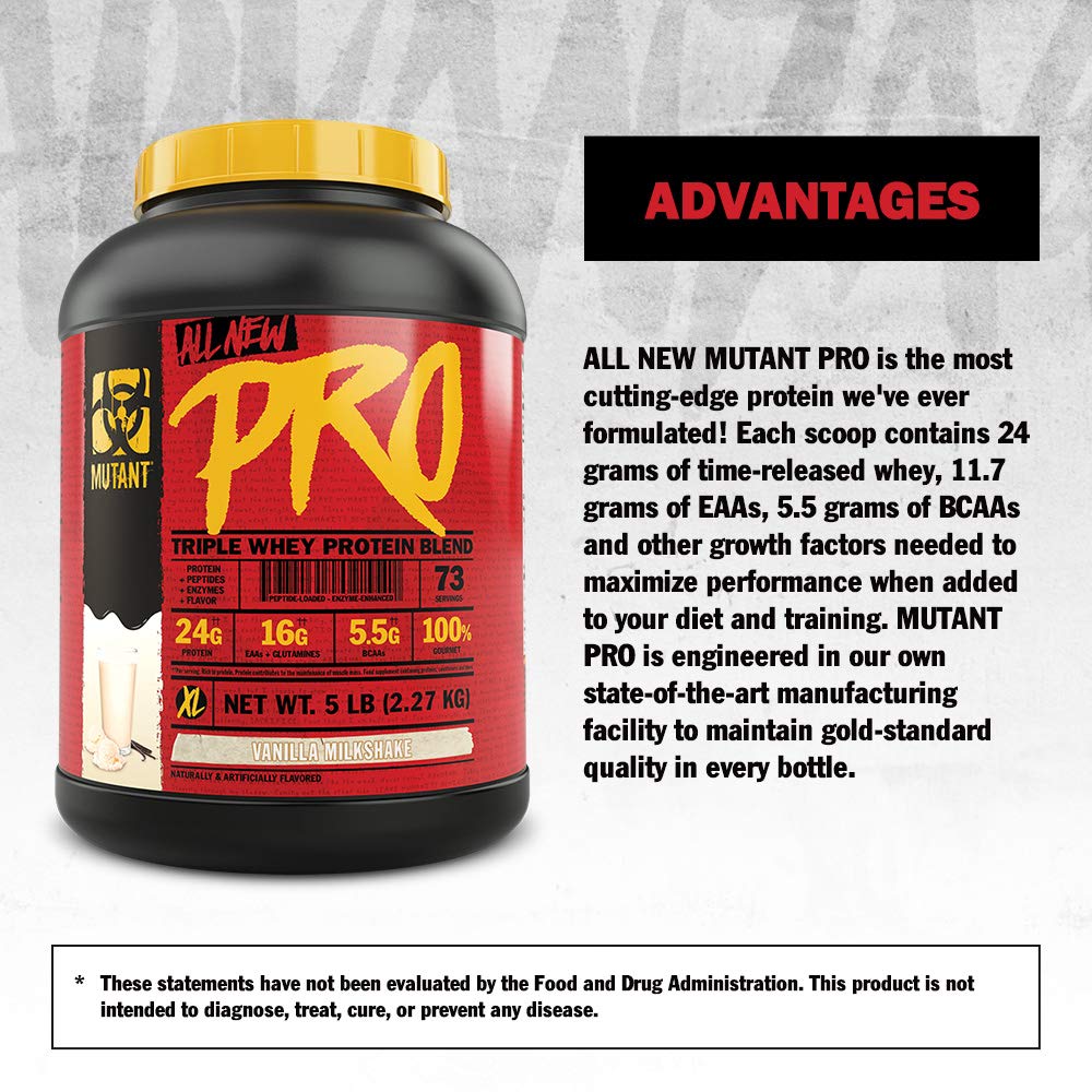 Mutant Pro Triple Whey Protein Powder - Time-Released Protein Supplement for Enhanced Amino Acid Absorption - Gourmet Vanilla Milkshake Flavor (5 lbs) - Perfect for Post-Workout Recovery & Muscle Building