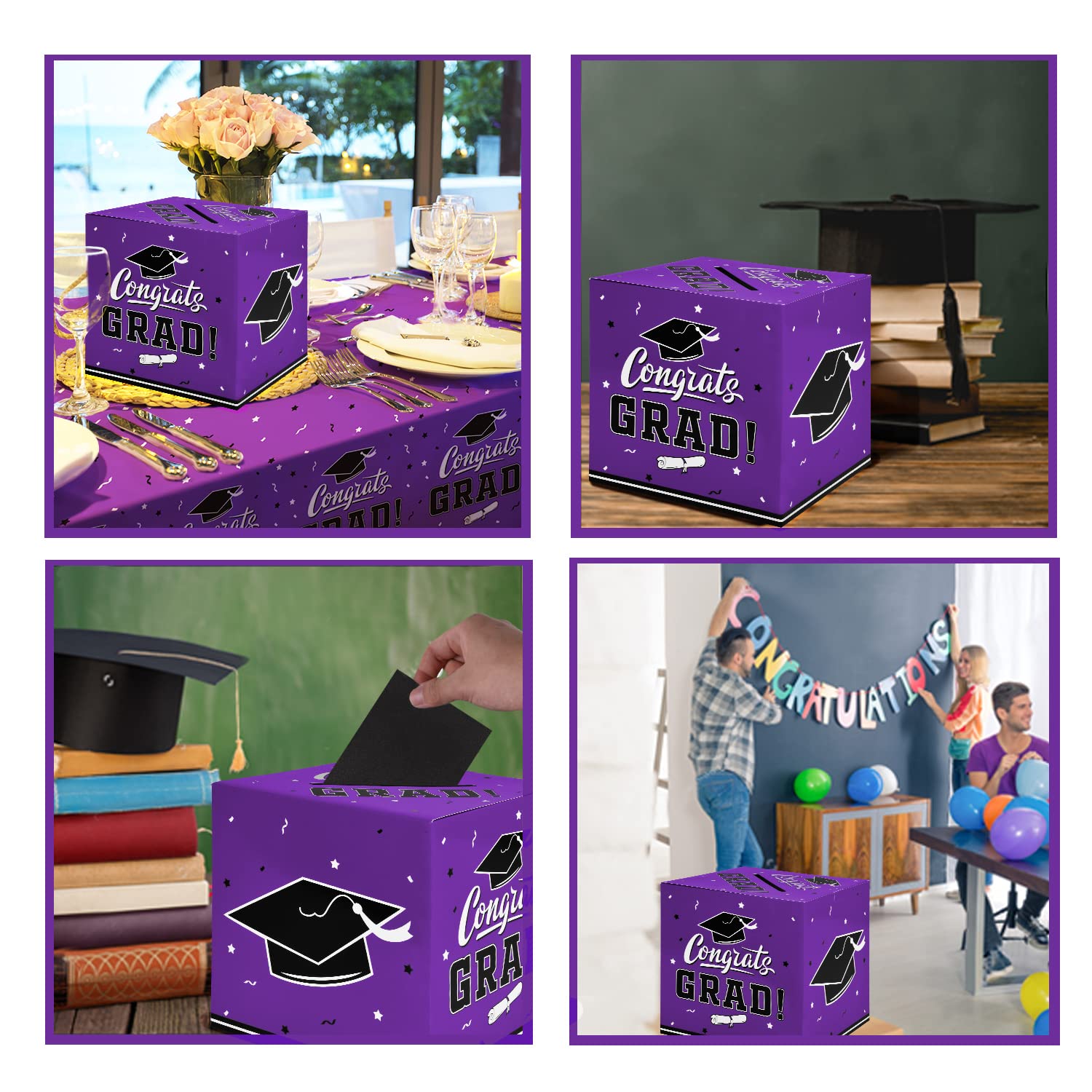 Graduation Party Decorations Set - Graduation Gift Box, Card Box & Party Favors in Purple | Perfect for Graduation Celebrations, School Events & Photo Backdrops