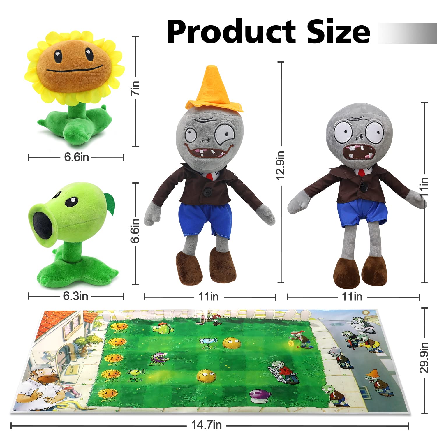Maikerry 5pcs Plants vs Zombies Plush Toys Set - Soft Stuffed Animal Figures, Cute PVZ Character Dolls - Perfect Birthday Gifts for Kids, Boys & Girls - Great for Bedroom Decor, Party Favors & Game Collectibles