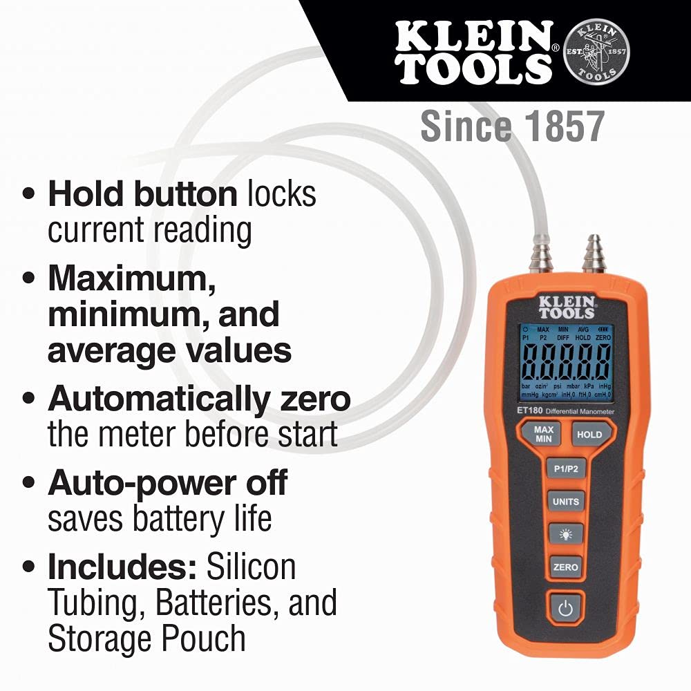 Digital Manometer Pressure Gauge Tester with Brass Hose Fitting Adapter - HVAC, Automotive & Industrial Air/Water Pressure Measurement Tool