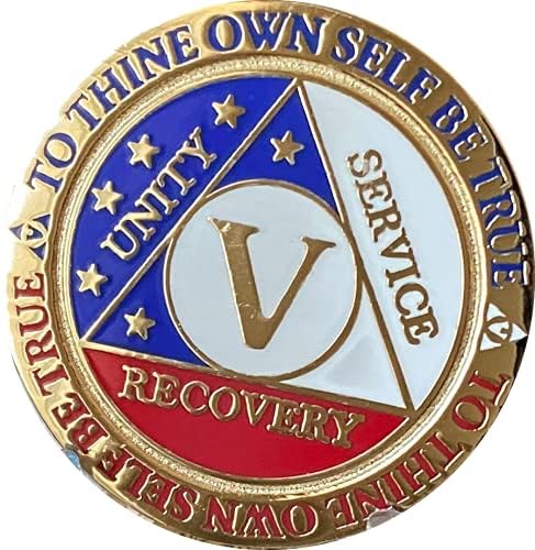 5 Year AA Medallion Reflex - Patriotic Red White Blue Gold Plated Color Chip Stars - Perfect for Veterans Day, Memorial Day & 4th of July Celebrations