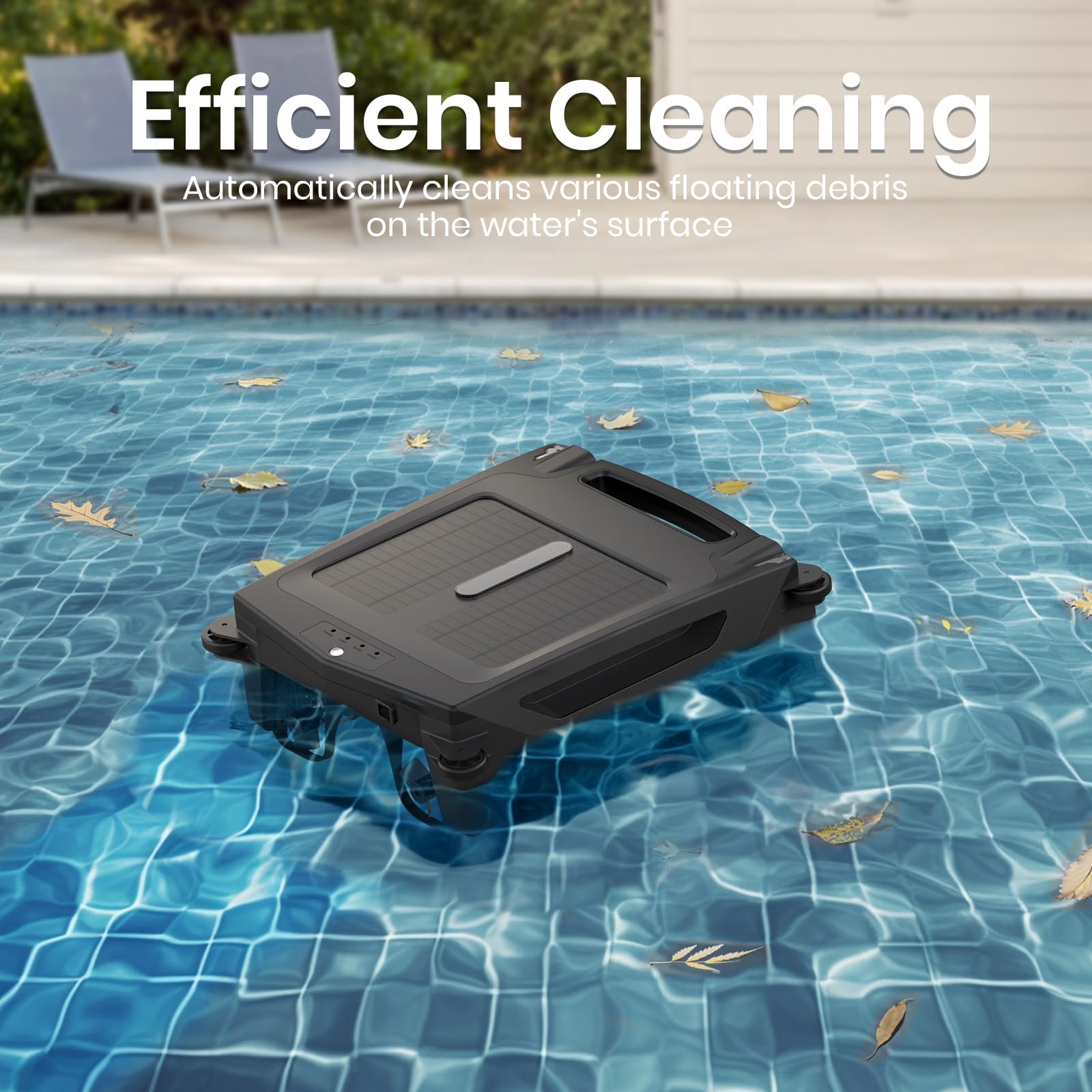 Solar Powered Automatic Robotic Pool Skimmer Cleaner with APP Control - Cordless Pool Surface Cleaner Robot with Dual Charging (Solar/USB) - Auto-Escape & Auto-Turn Technology - Ideal for Inground/Above Ground Pools, Spas & Water Features - Black