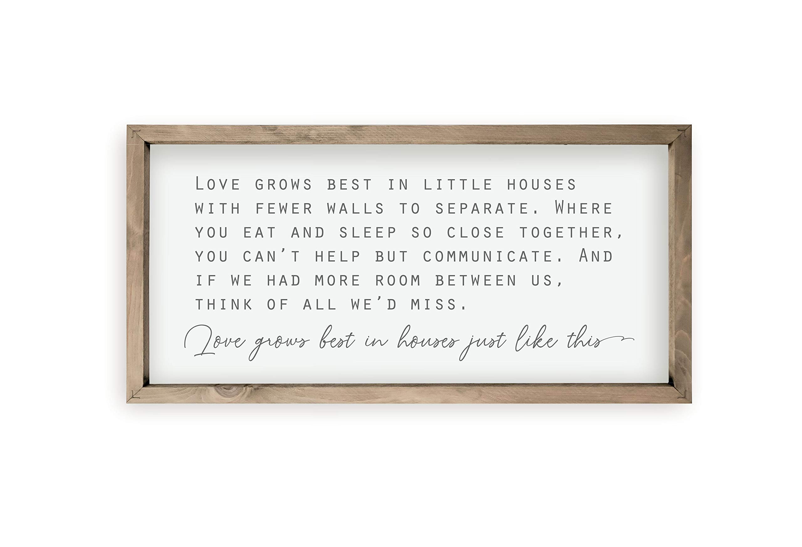 Love Grows Best In Houses Framed Wood Farmhouse Wall Sign - 15x30 Rustic Home Decor for Living Room, Bedroom & Entryway - Perfect Housewarming Gift for Family & Friends