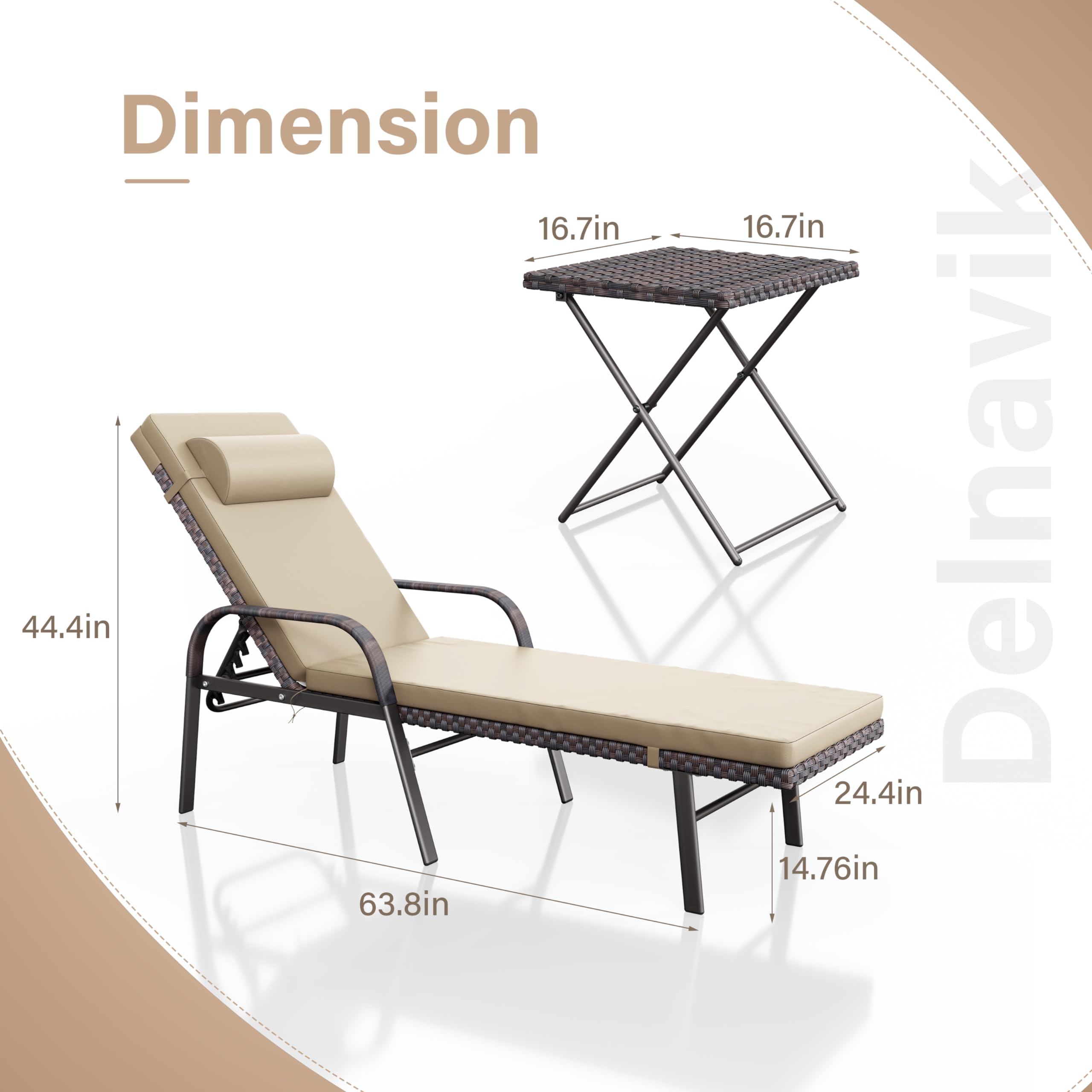 Kurapika 3-Piece Patio Chaise Lounge Set - Adjustable Rattan Reclining Chairs with Folding Table for Outdoor Poolside, Beach & Backyard Relaxation | Sunbathing, Lounging & Entertaining Furniture