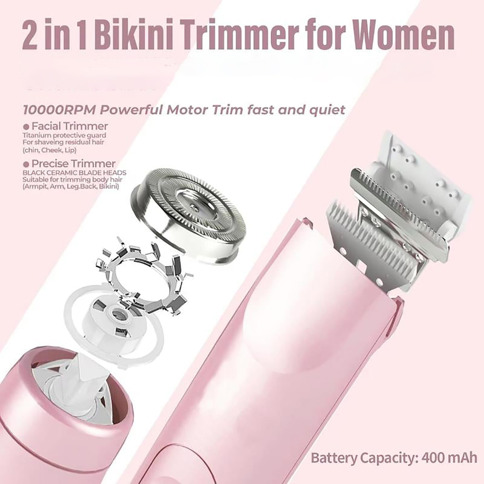 Favorabler 2-in-1 Electric Shaver for Women - Dual Head Pubic Hair Trimmer & Bikini Shaver, Rechargeable Lady Shaver with Comfortable Design (Beige) | Perfect for Sensitive Skin & Smooth Hair Removal at Home or Travel