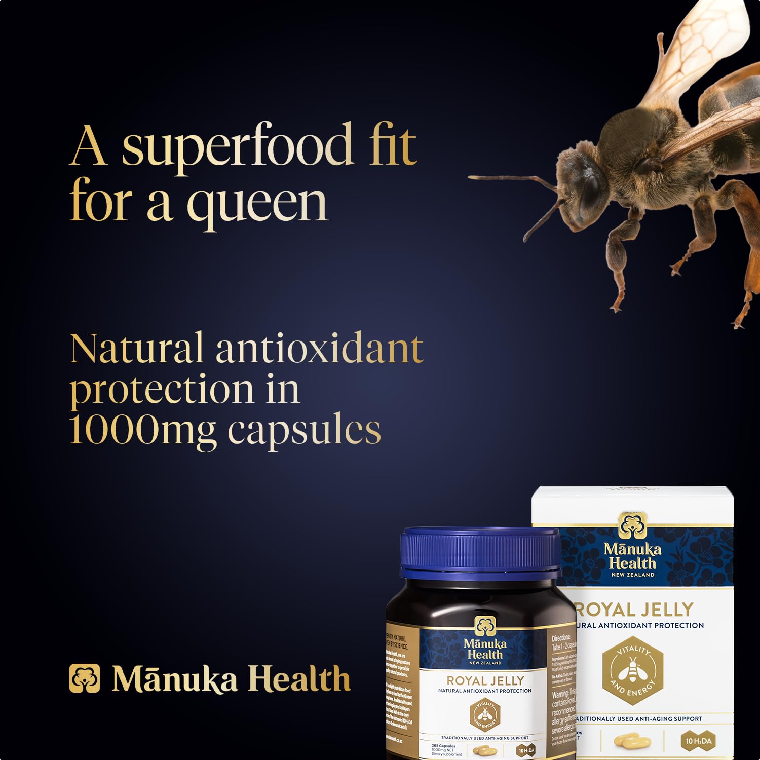 Manuka Health Royal Jelly Capsules 1000mg - 365 Count (6 Month Supply) | Premium New Zealand Anti-Aging Supplement for Immune Support & Skin Health | Daily Wellness & Longevity Boost