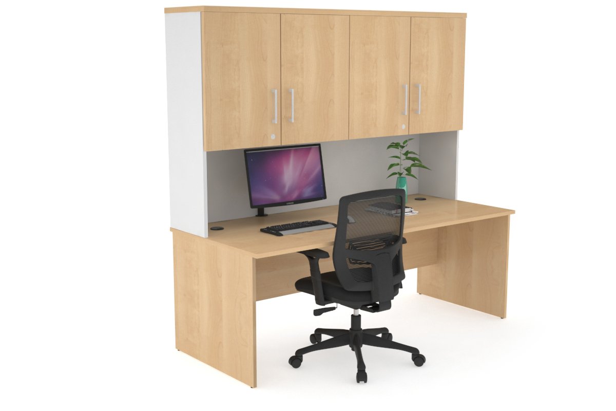 Modern Office Hutch with Doors - Wooden Desk Organizer for Home & Office Storage - Perfect for Organizing Files, Books, and Supplies