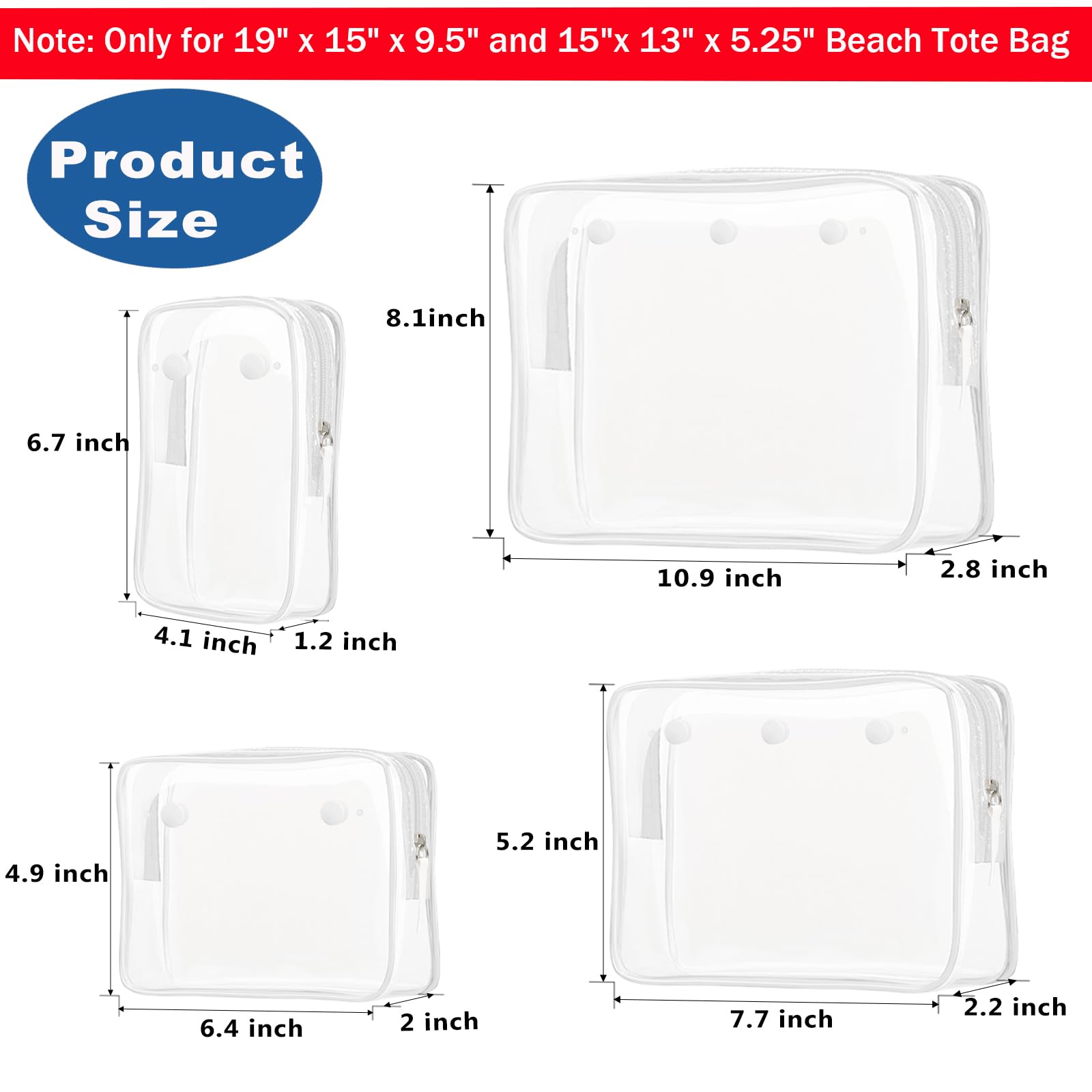 Clear Insert Bag for Beach Tote - Waterproof Travel Organizer Pouch for Cosmetics, Toiletries & Makeup Brushes | Perfect for Beach Vacations, Gym Bags & Travel Essentials Storage