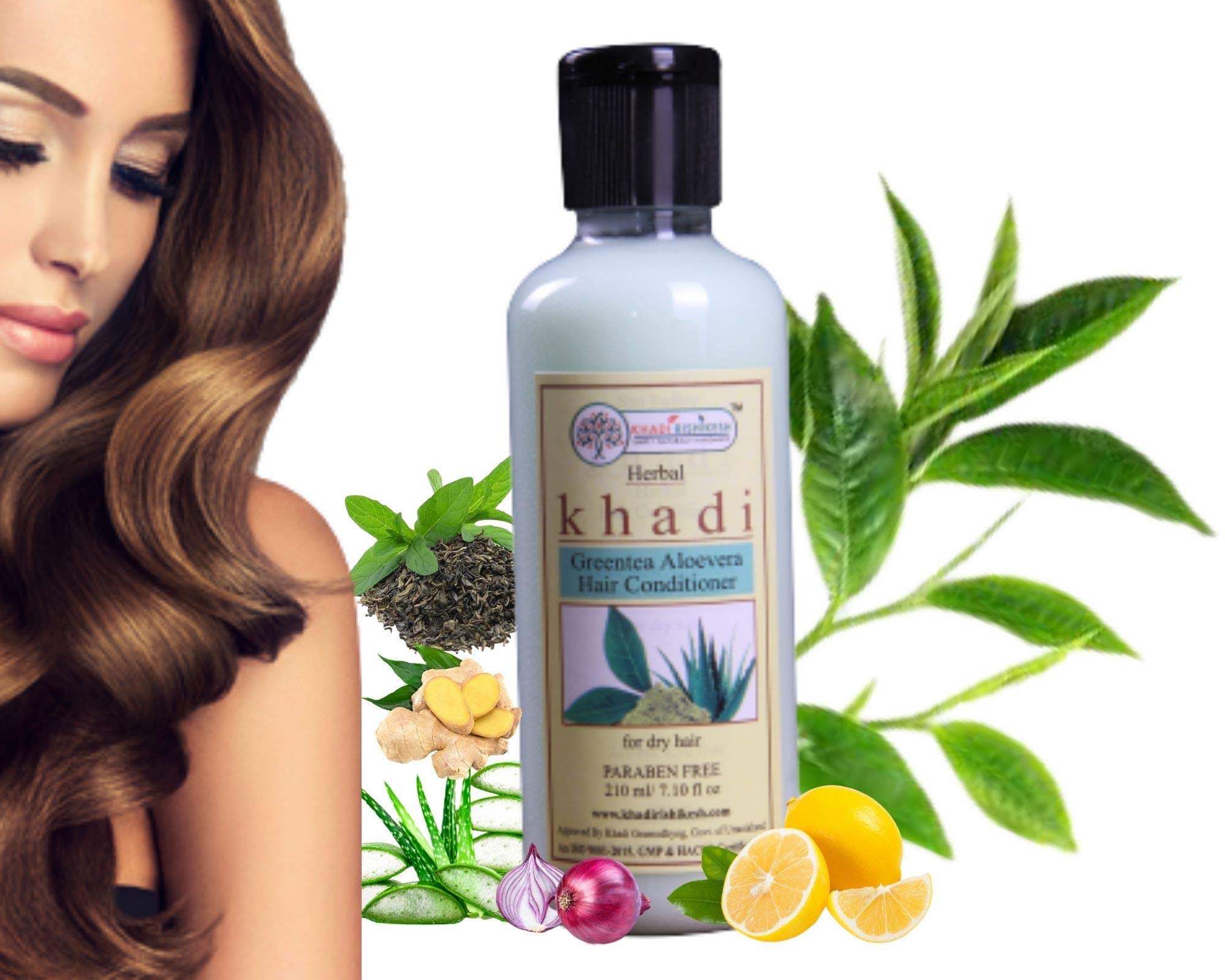 Khadi Rishikesh Herbal Green Tea & Aloe Vera Hair Conditioner 210ml - Natural Frizz Control & Shine Treatment for All Hair Types | Free Keychain Included | Perfect for Daily Hair Care & Damaged Hair Repair