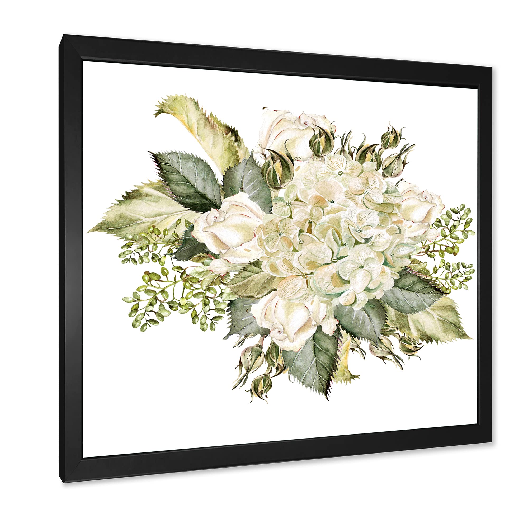 Farmhouse Framed Wall Art - Beautiful Bouquet with Hydrangea and Roses Floral Print | Perfect for Living Room, Bedroom & Home Decor
