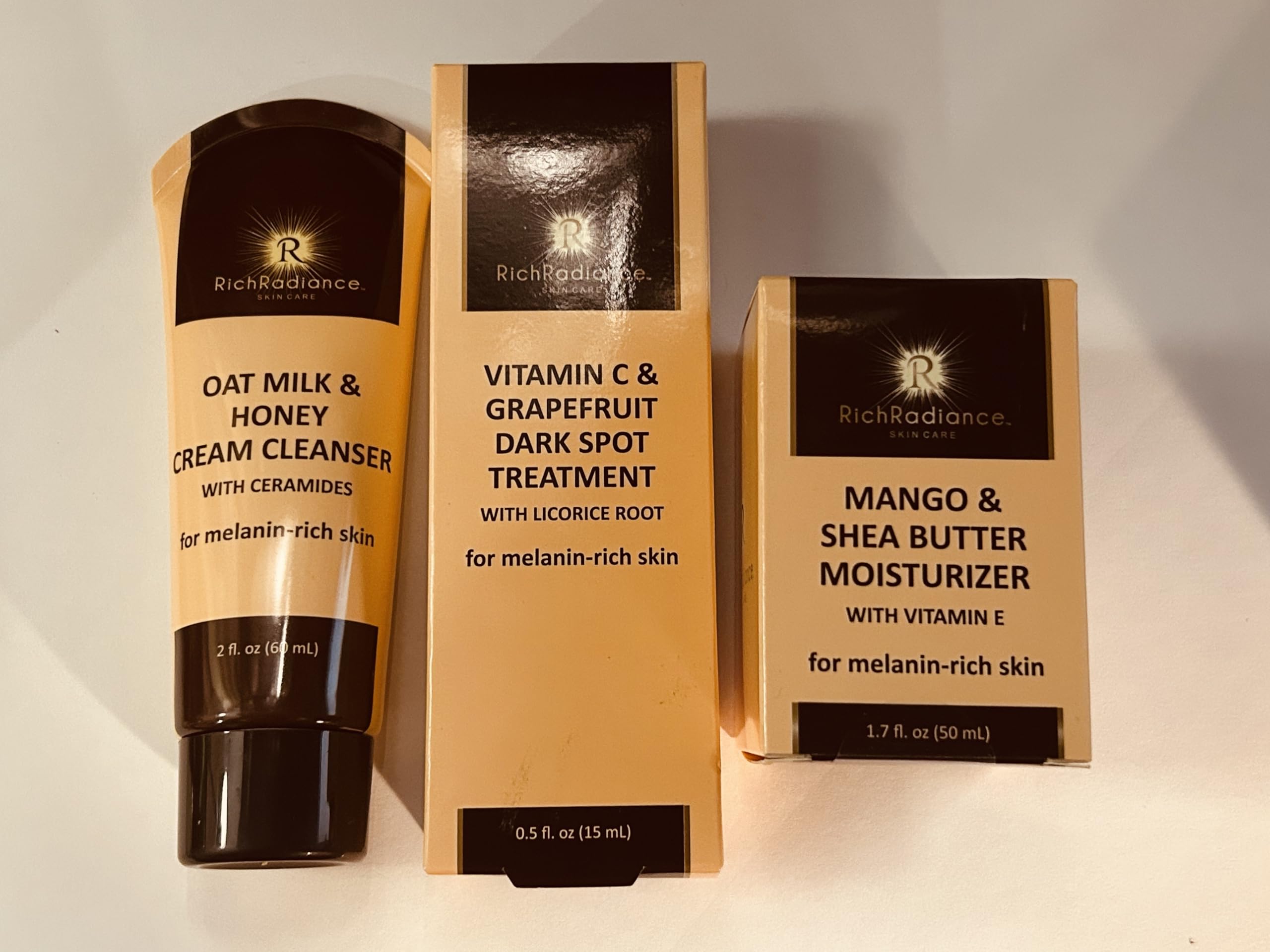 Best Skincare Set for Melanin-Rich Skin - Oat Milk Cleanser, Vitamin C Dark Spot Treatment & Mango Moisturizer (3-Piece) - Perfect for Daily Glow & Hyperpigmentation Care