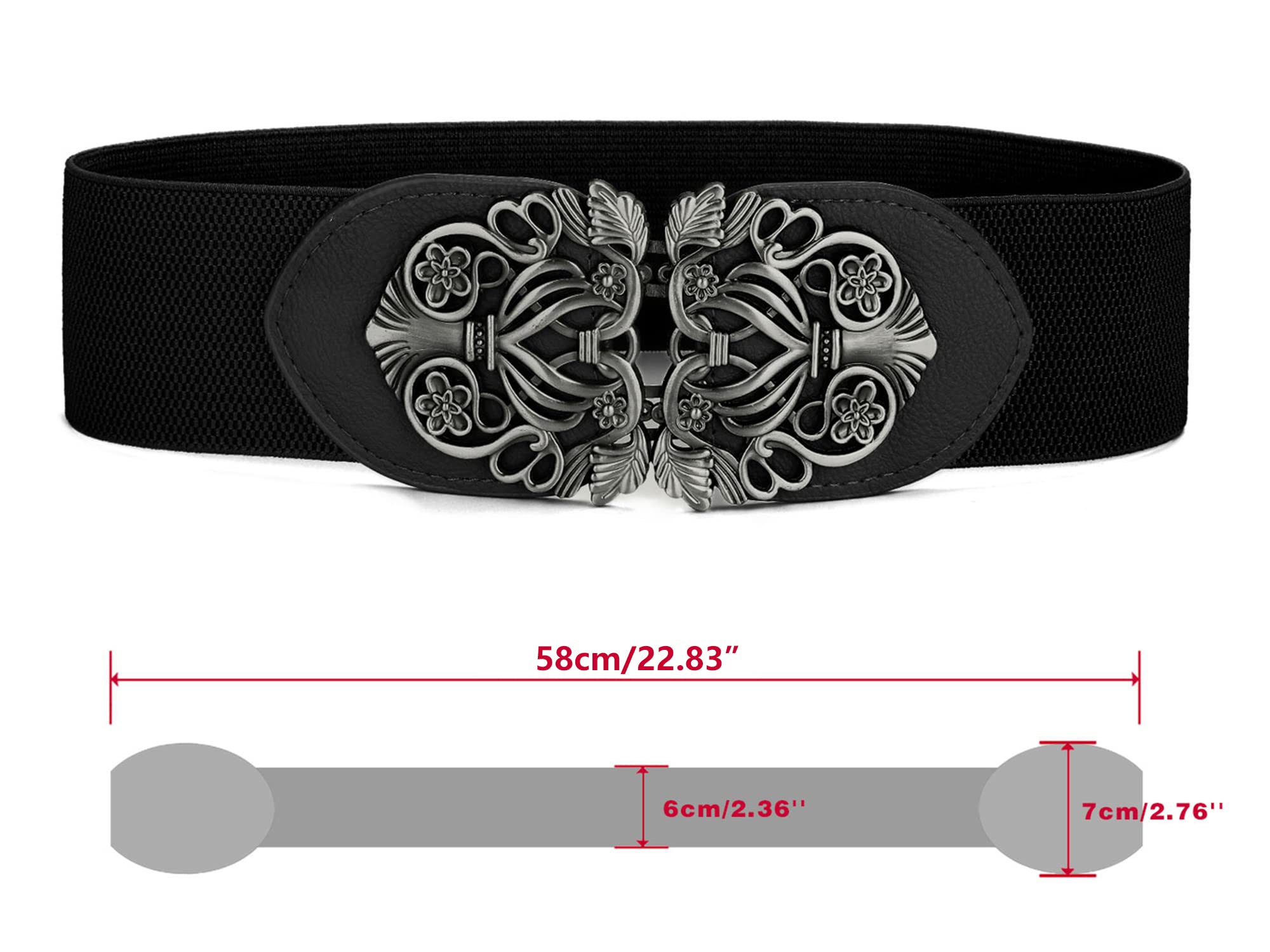 Allegra K Women's Stretch Wide Elastic Belt with Metal Interlocking Buckle - 25.5