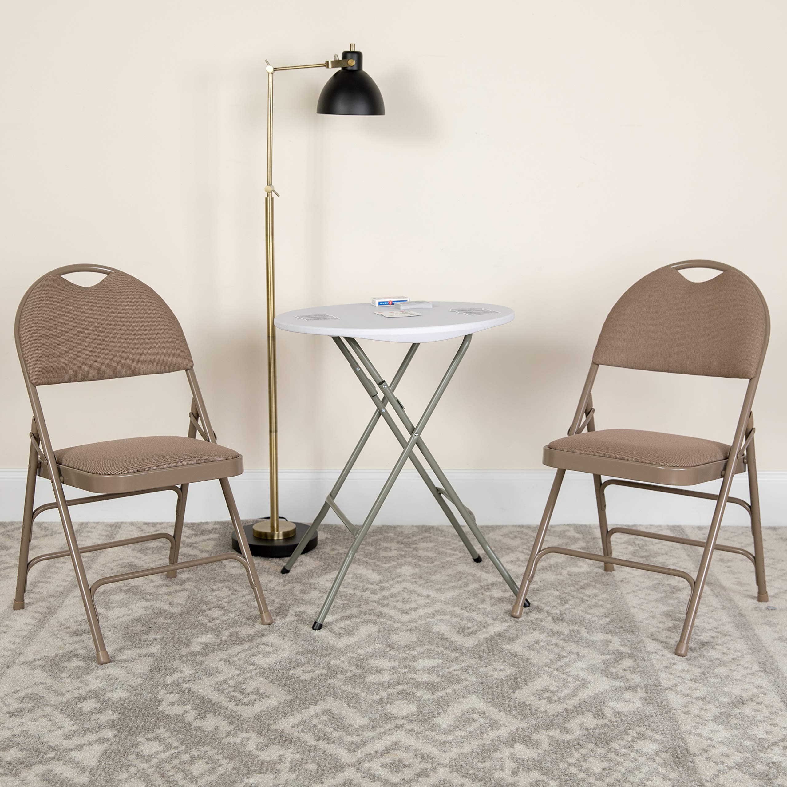 EMMA + OLIVER 4 Pack Beige Fabric Folding Chairs with Metal Frame - Lightweight & Portable for Indoor Outdoor Events, Parties, Picnics, and Camping