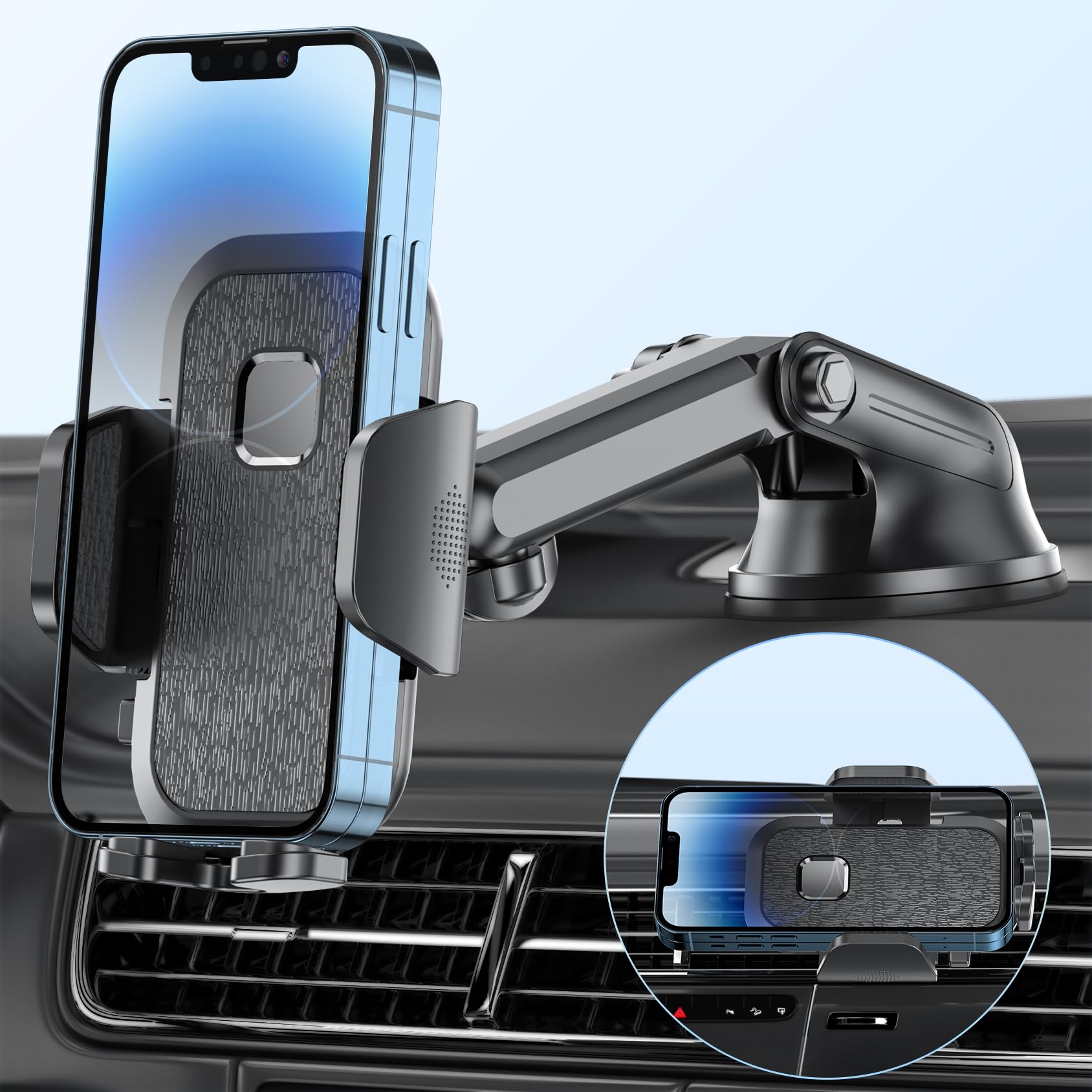 Fengtin Universal Car Phone Mount Holder - 3-in-1 Military-Grade Suction for Windshield, Dashboard & Air Vent - Compatible with All Smartphones - Perfect for GPS Navigation & Hands-Free Driving