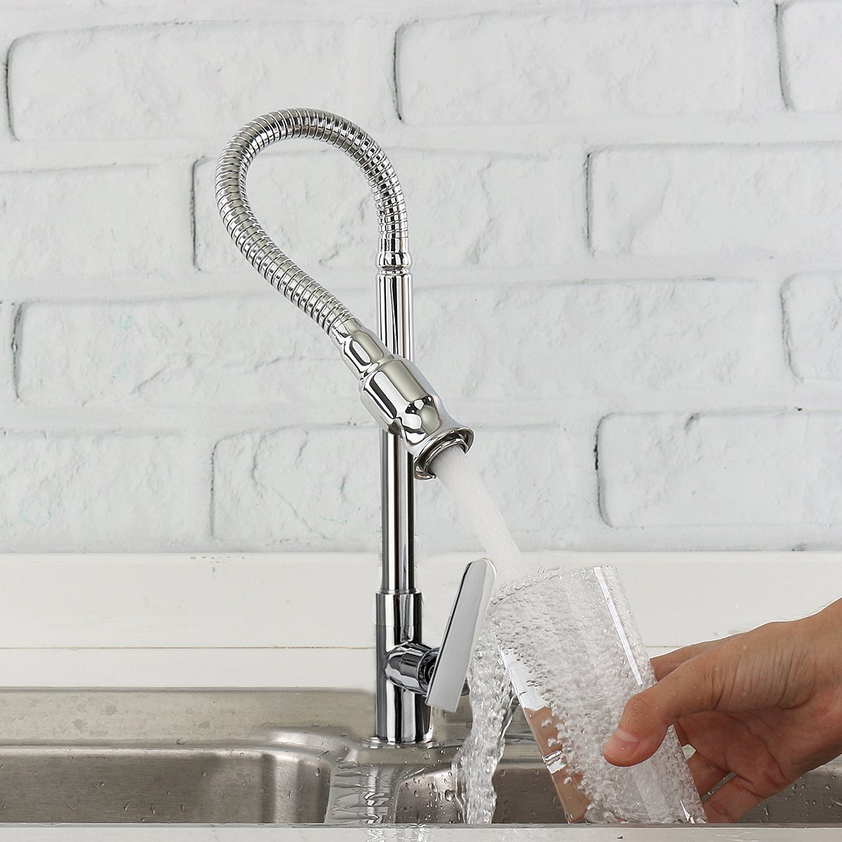 Stainless Steel Single Hole Single Lever Kitchen Sink Faucet with Flexible Gooseneck - Deck Mounted for Modern Kitchens | Perfect for Washing Dishes, Filling Pots & Daily Kitchen Tasks