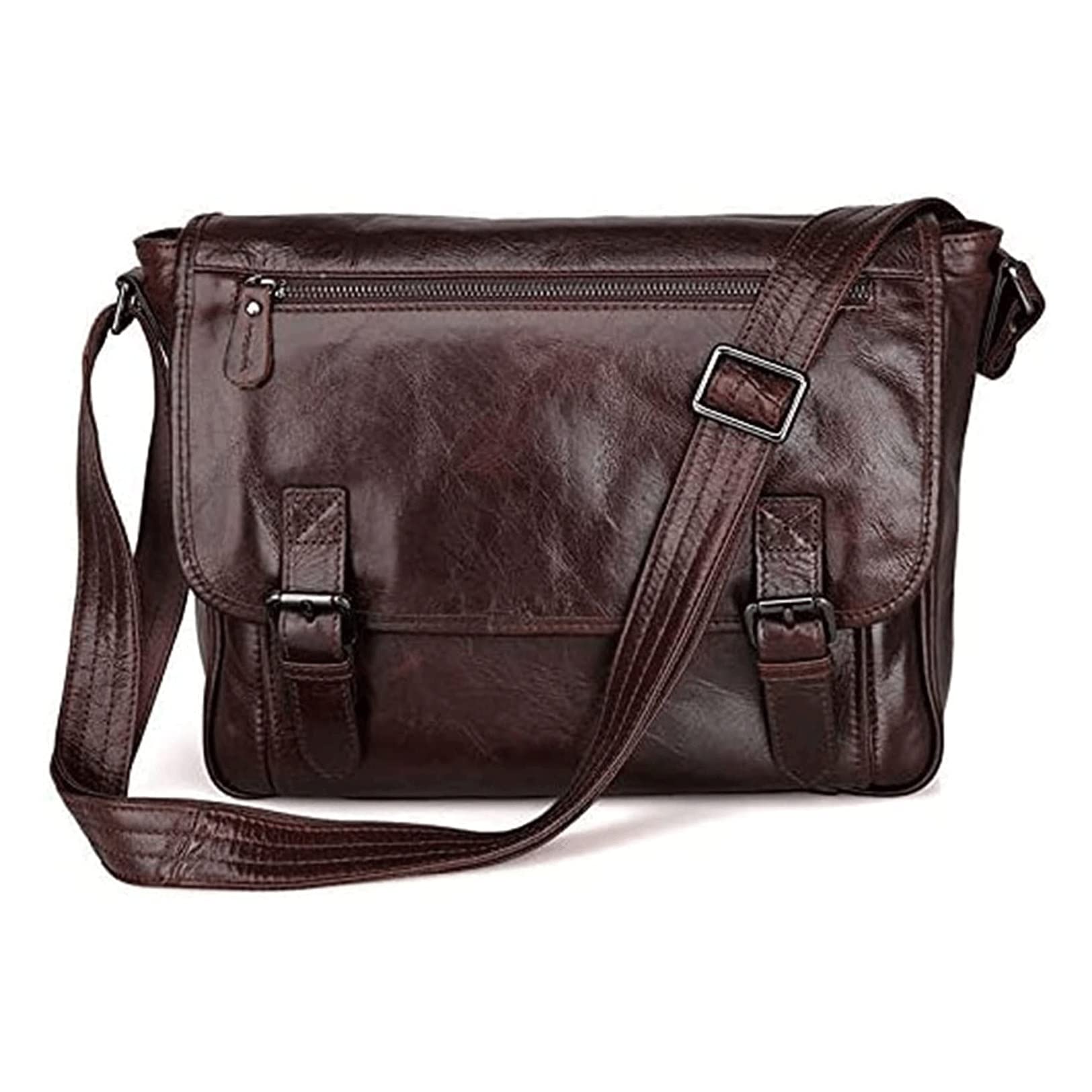 Premium Handmade Genuine Leather Full Flap Messenger Bag - Laptop Satchel with Padded Protection (Brown, 35.5x10x30.5cm) - Perfect for Business, Travel & College Commute