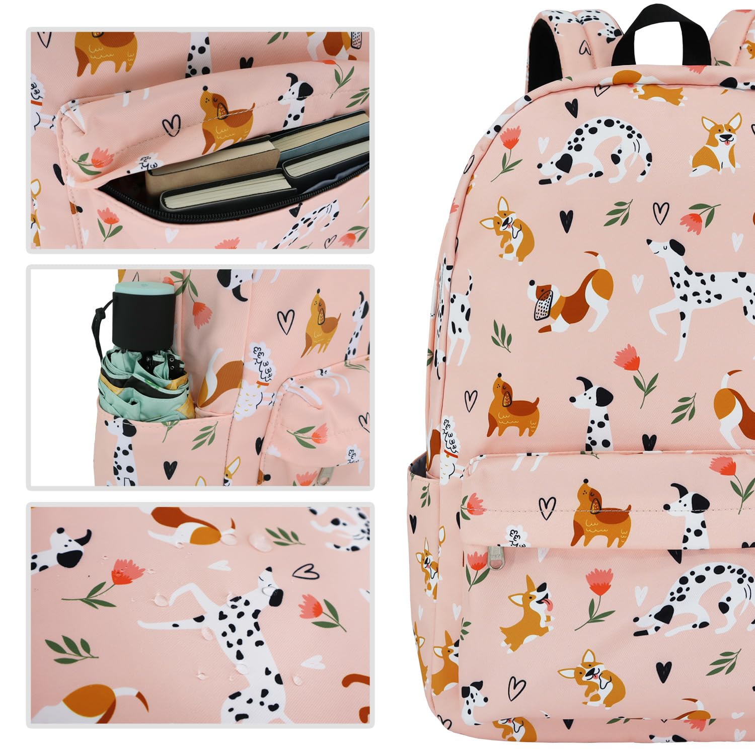 **Cute Waterproof Backpack for Girls & Teens - Durable School Bookbag for Middle, High School & College, Laptop Backpack with Dog & Flower Design - Perfect for Travel, Study & Daily Use**