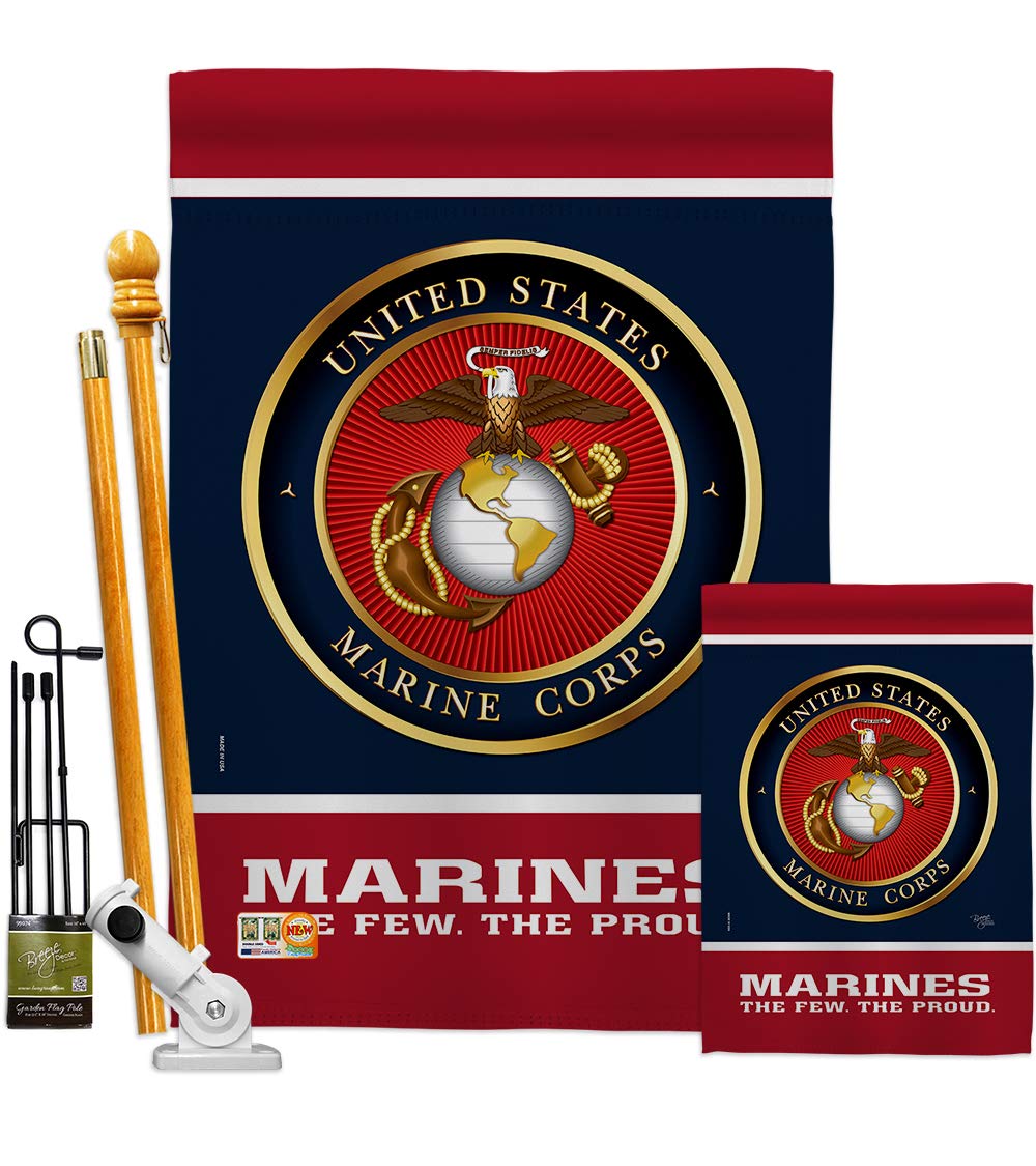 USMC Semper Fi Garden Flag Kit - Double-Sided 28x40 Inch Military House Banner - Proud Marine Corps Veteran Yard Decoration - Made in USA - Perfect for Armed Forces Day, Memorial Day & Patriotic Home Displays