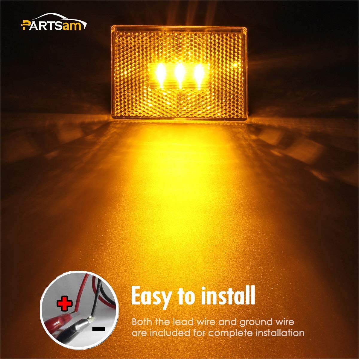 Partsam 4-Piece Amber LED Side Marker Lights with Reflex Reflector for Trailers & RVs – 2-4/5