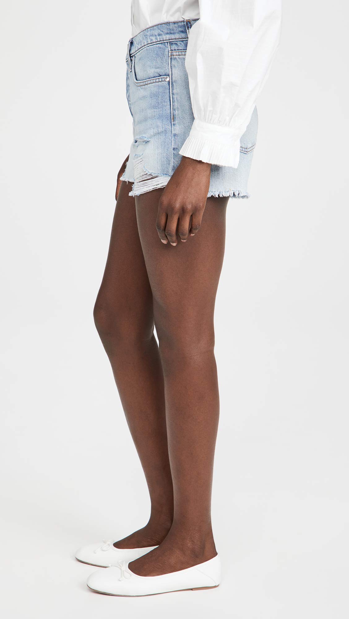 7 For All Mankind Women's Monroe Cutoffs Denim Shorts in Cosmic Blue Rigid Wash | High Waisted Distressed Denim Shorts for Summer, Beach & Casual Outfits