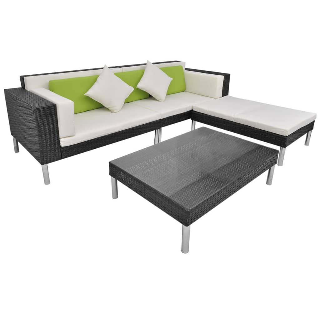 vidaXL 4-Piece Outdoor Patio Furniture Set - Weatherproof Poly Rattan Lounge Chairs with Steel Frame & Removable Cushions - Black - Perfect for Garden, Poolside & Backyard Relaxation